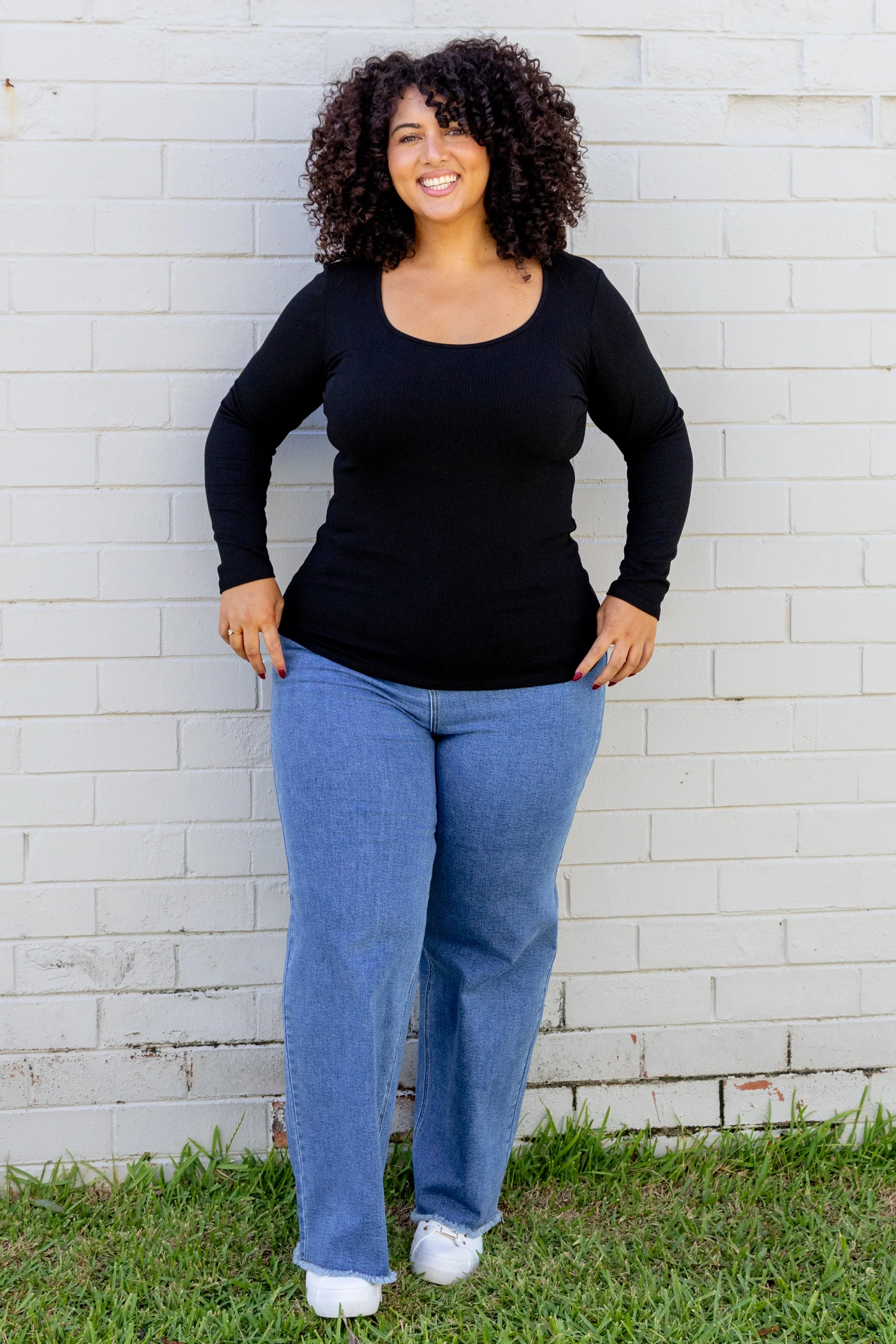 Billi Long Sleeve Rib Tee in Black