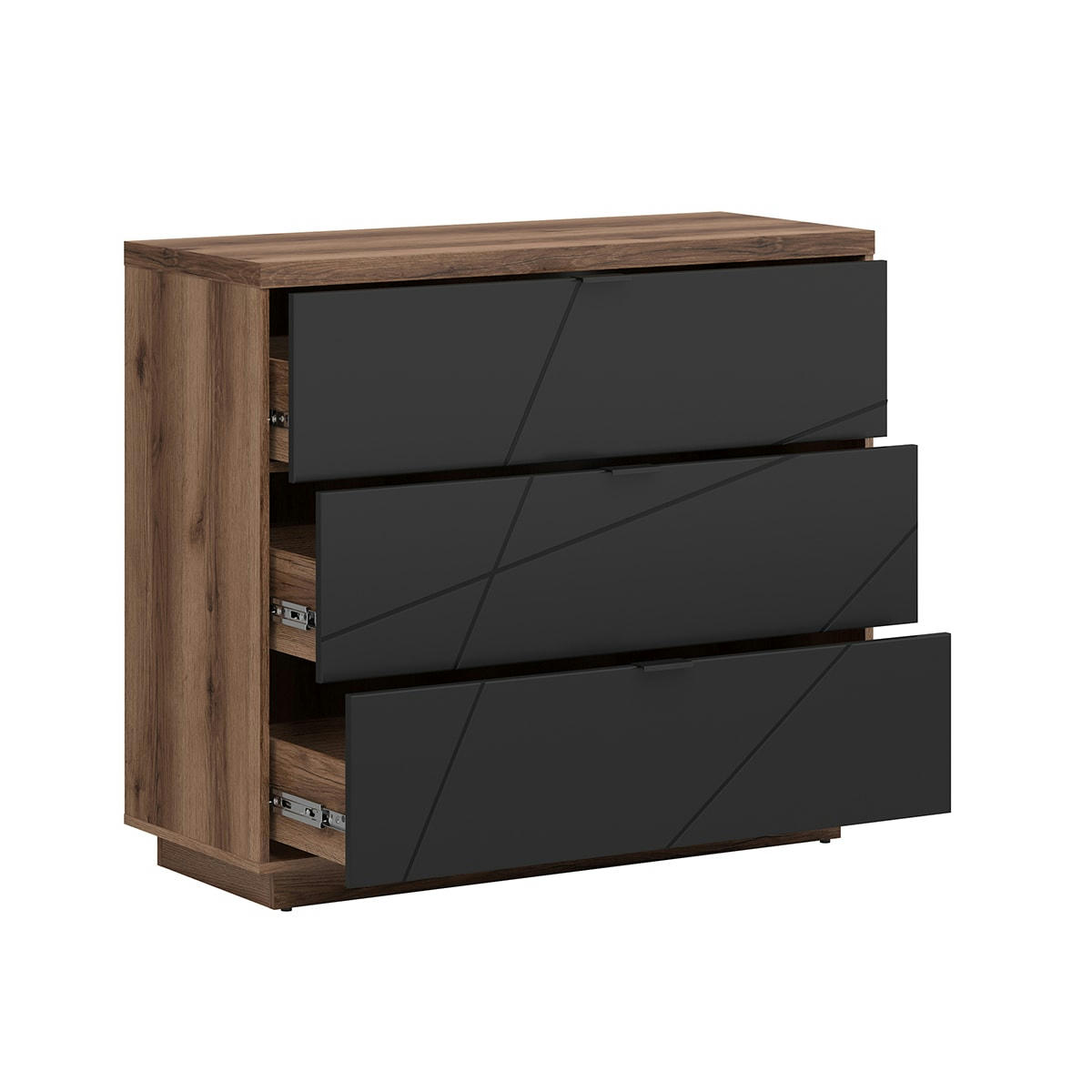 - Commode 3 tiroirs noir et naturel