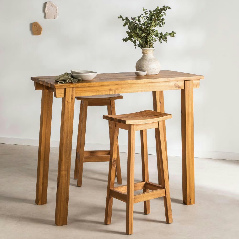 HANOTILO - Table de bar en acacia H100xL120cm bois foncé