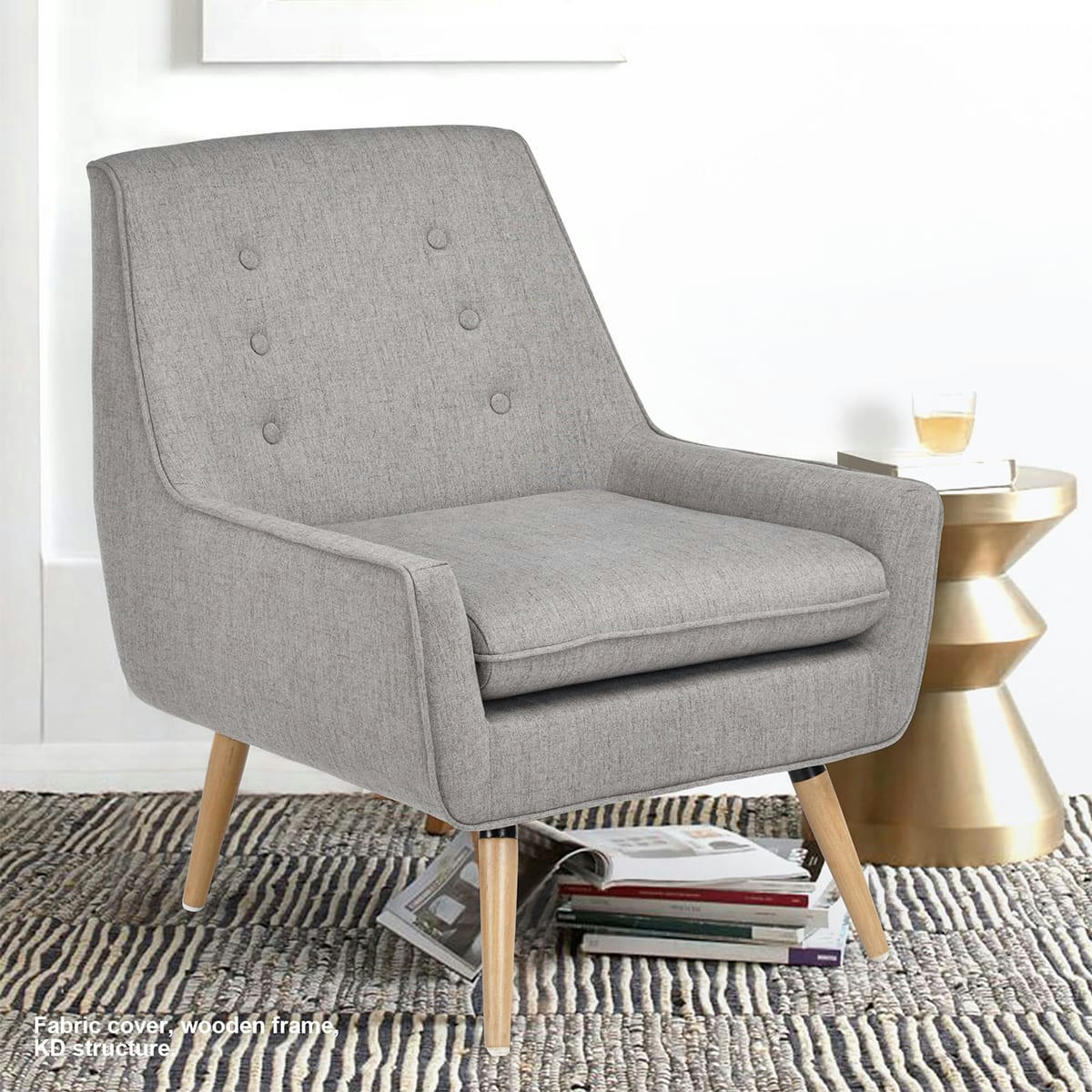 - Fauteuil de salon scandinave beige rembourrée