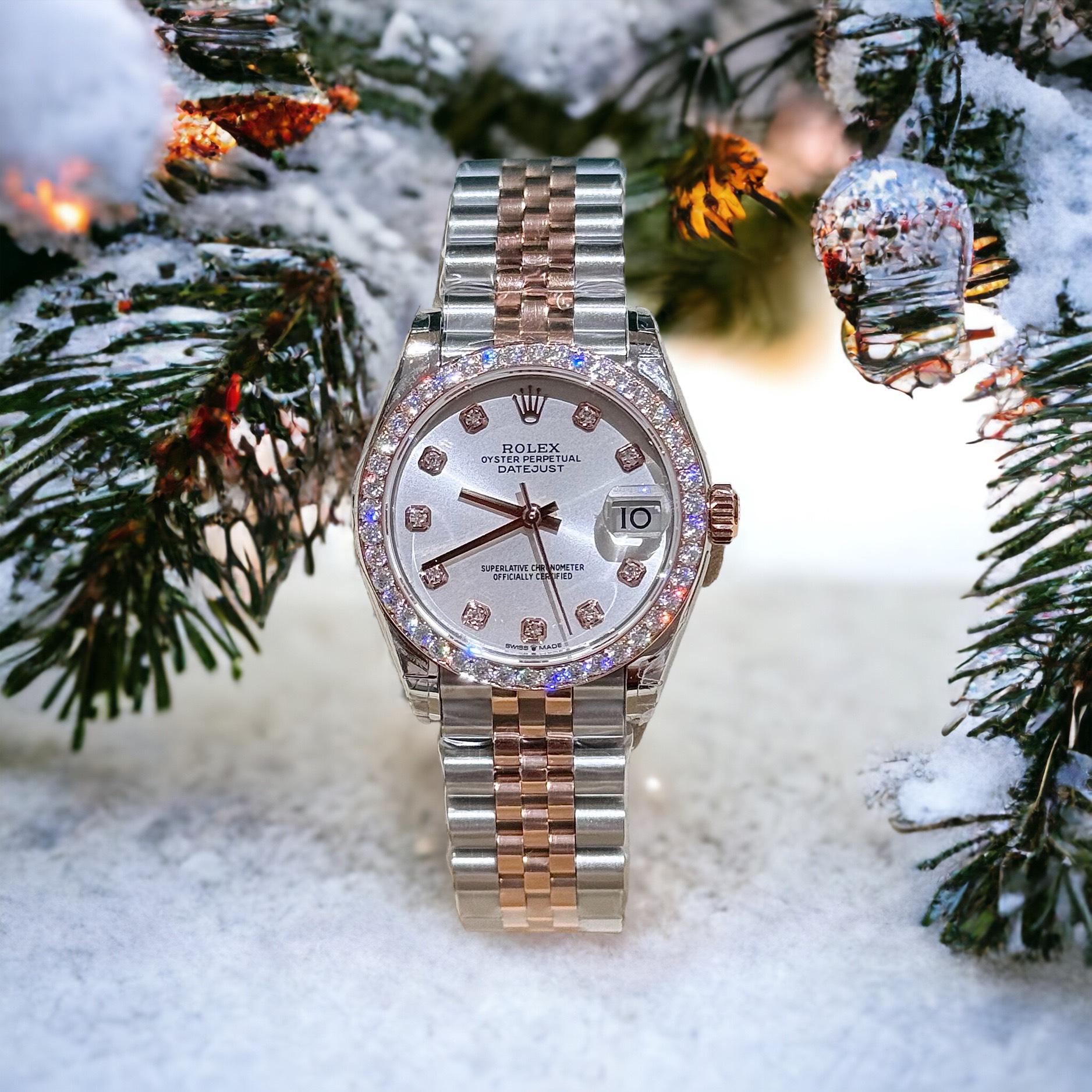 Rolex Datejust SS/RG Plated White Dial With Diamonds 31mm Jub AAA Replica