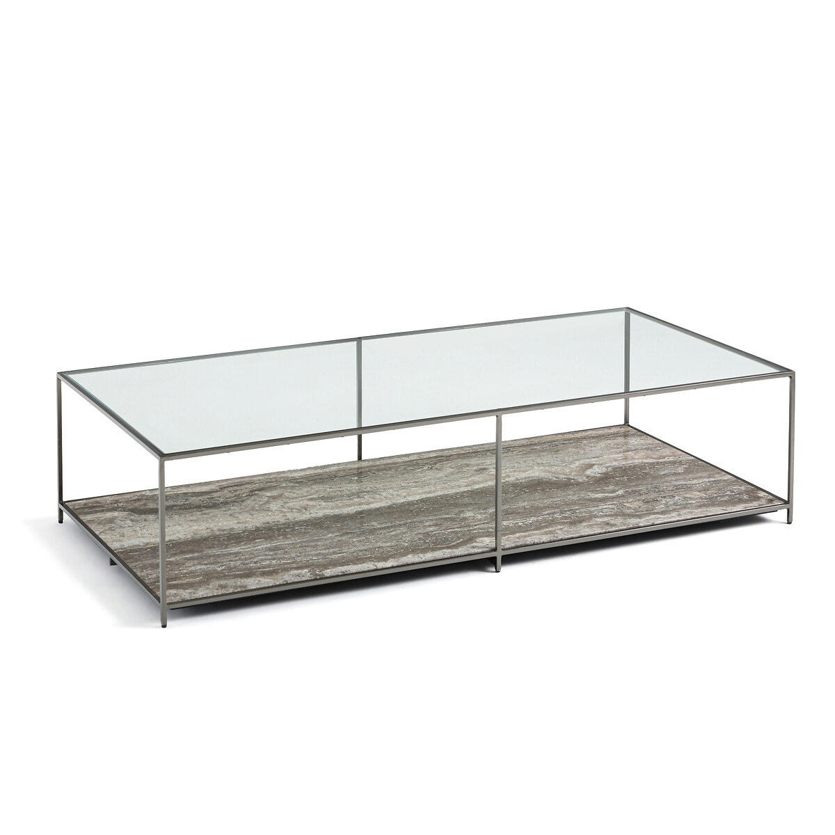 Table basse verre trempé et travertin, Buren