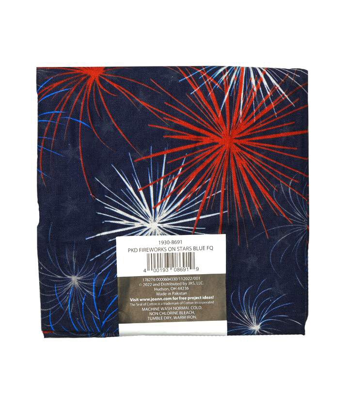 Packed Fireworks On Stars Blue Cotton Fabric Quarter