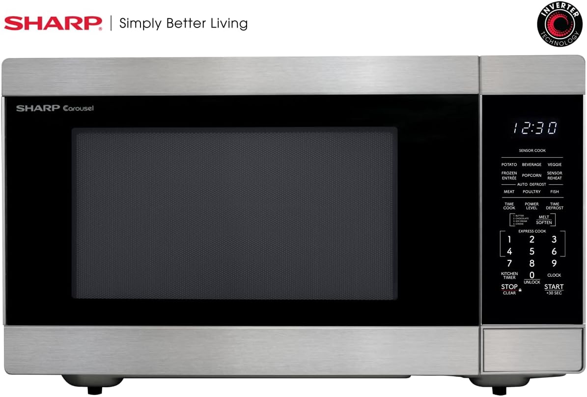 SHARP Countertop Microwave Oven with Removable 16.5 Carousel Turntable, 1200 Watt, 2.2 Cubic Feet, Stainless Steel