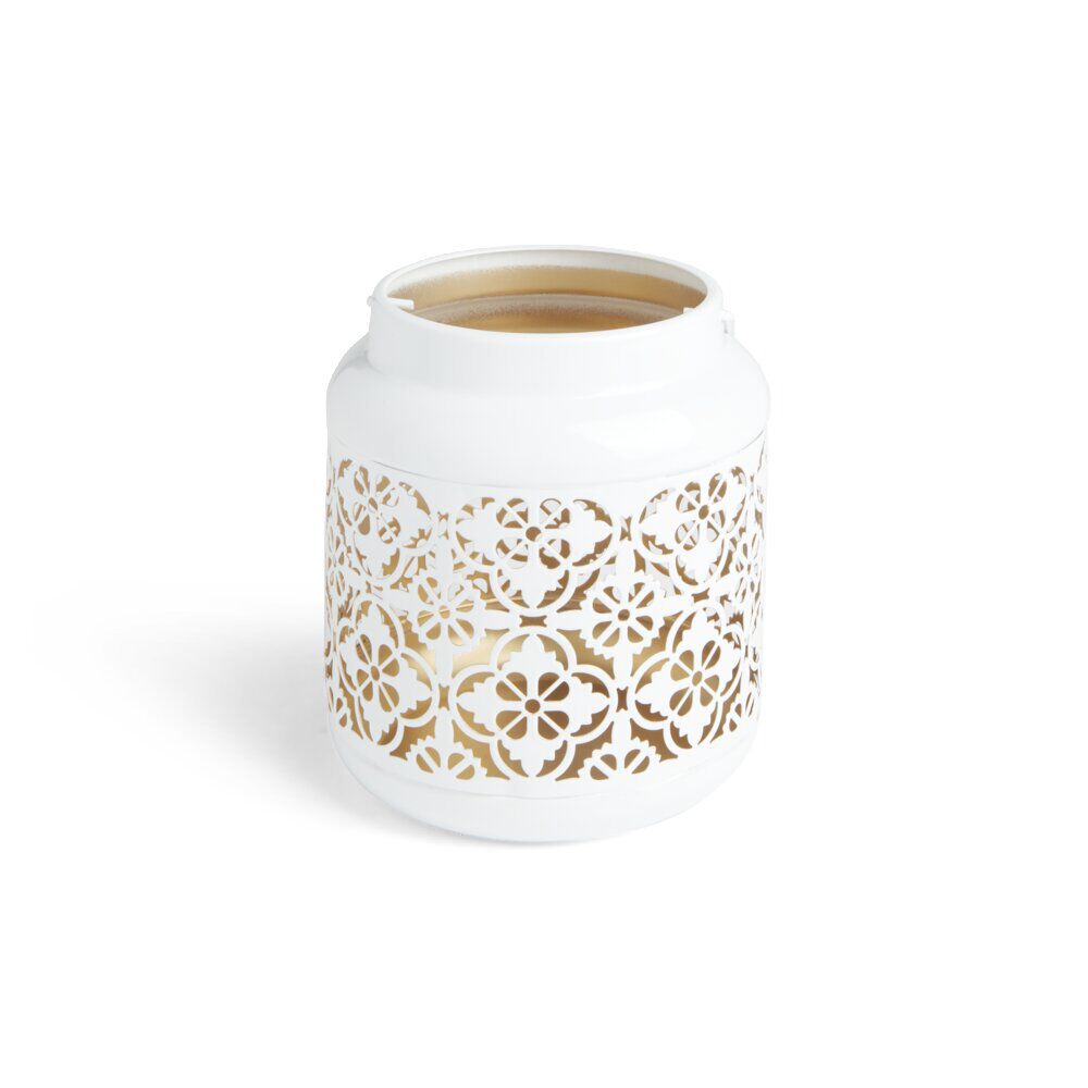 Lanterne carreaux de ciment ajourés métal blanc Ø12xH14cm