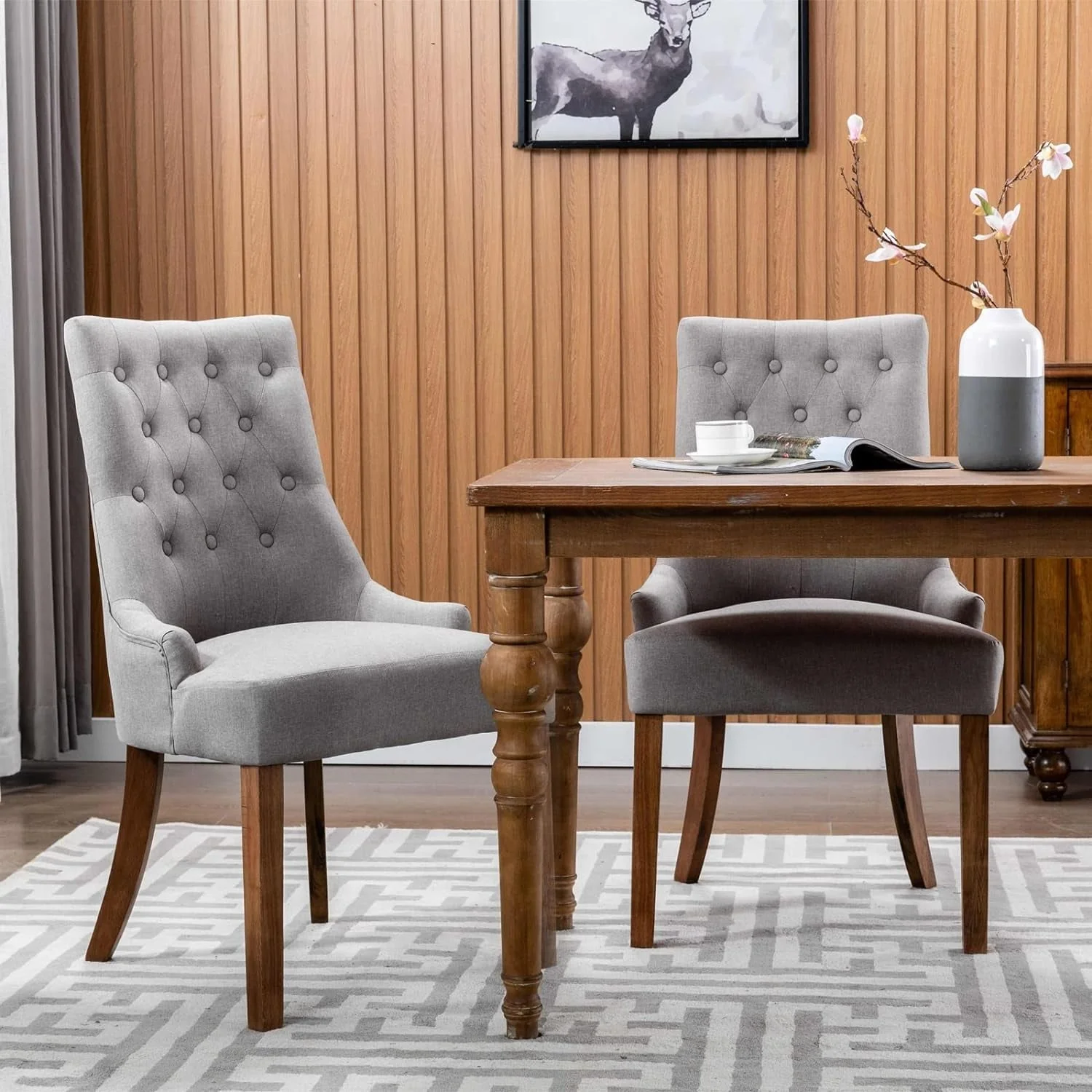 Wingback Upholstered Dining Chairs, Fabric Side Dining Room Chairs with Tufted Button, Living Room Chairs