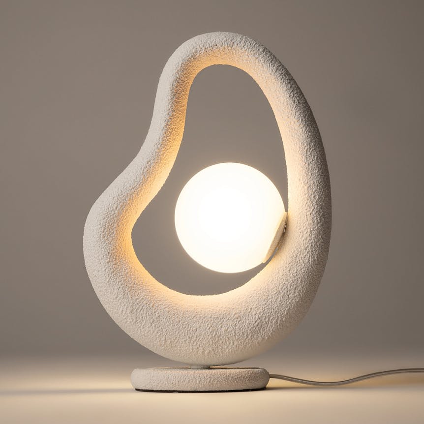 Lampe à poser blanche texturée – globe central LULING