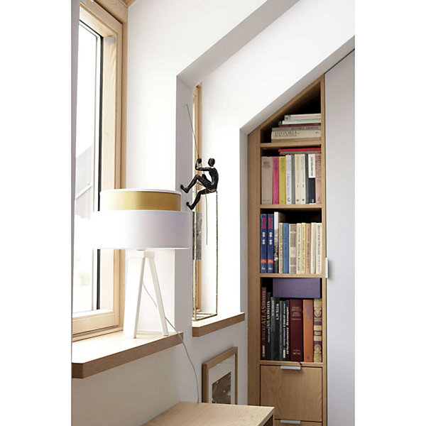 Lampe à poser élégante effet cuivré lumière douce satinée 30 x 30 x 45 cm Blanc satin et intérieur cuivre