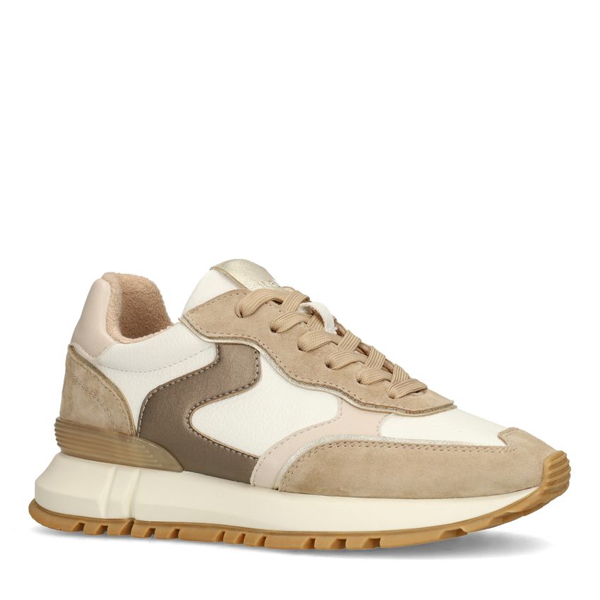 Manfield Witte leren sneakers met beige suède details