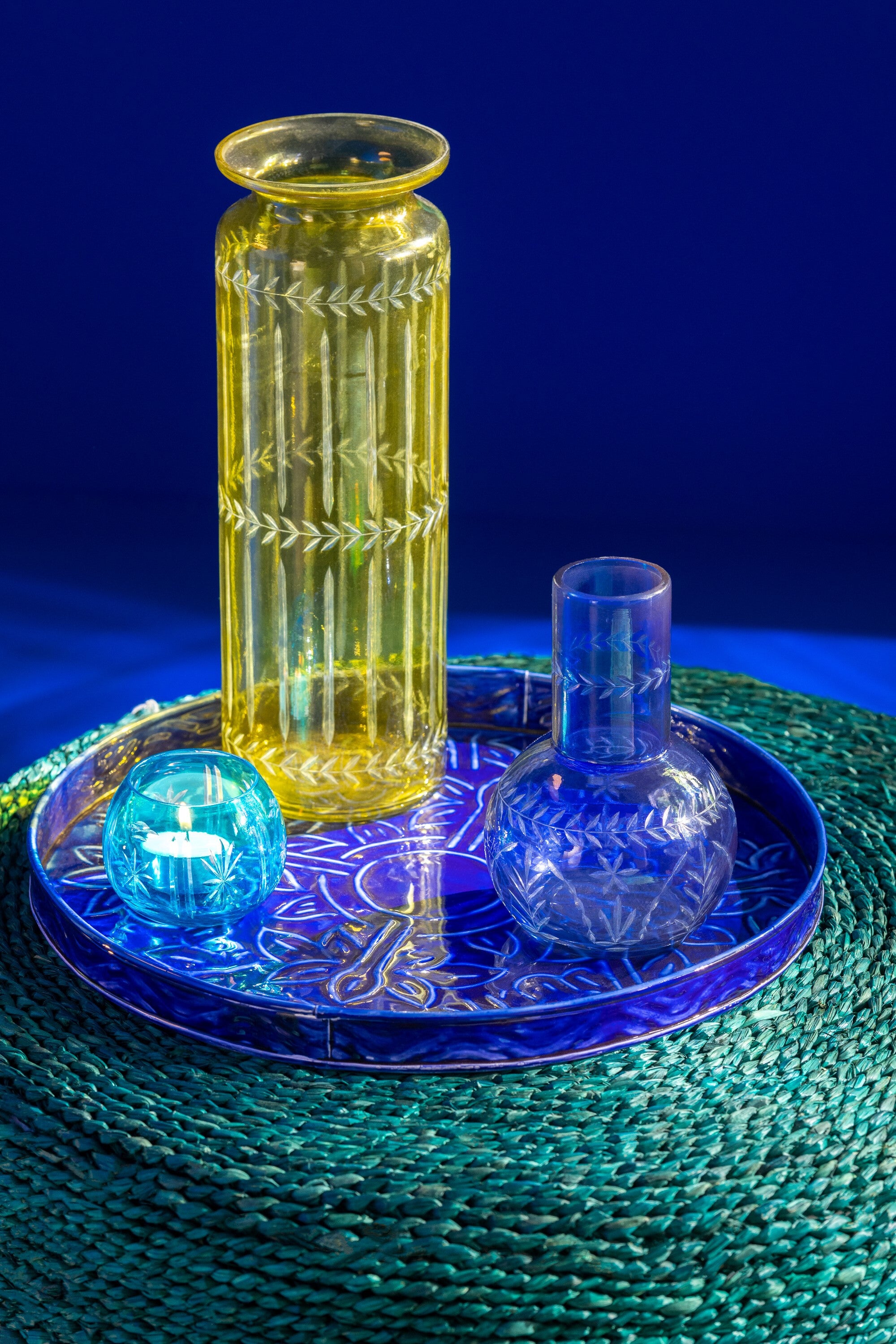 J-Line vaas Kalebas Tarifa - glas - mix - 3 stuks - Ø 11 cm