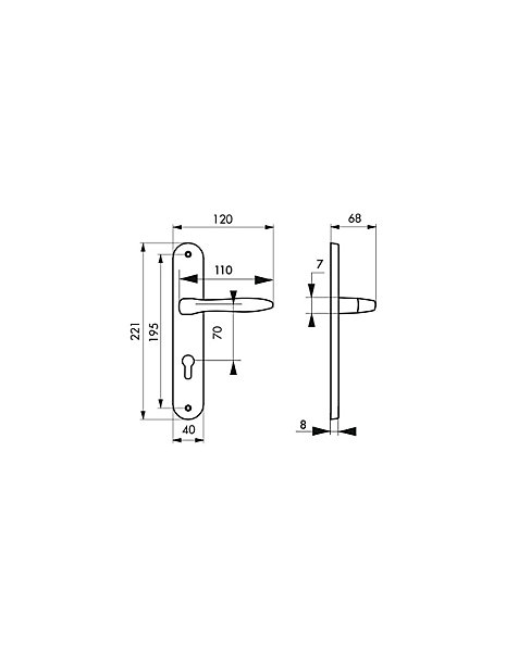 Ensemble de poignées pour porte d'entrée Hera trou de cylindre, carré 7mm, entr'axes 195mm, nickelé satiné - THIRARD