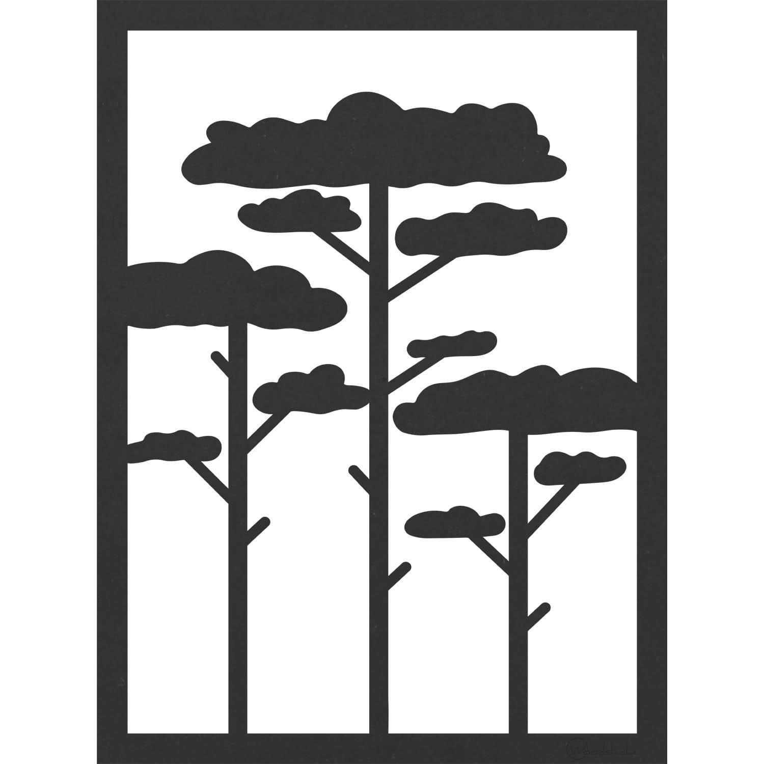 PINS - Tableau en bois noir pins 59,5x79,8cm