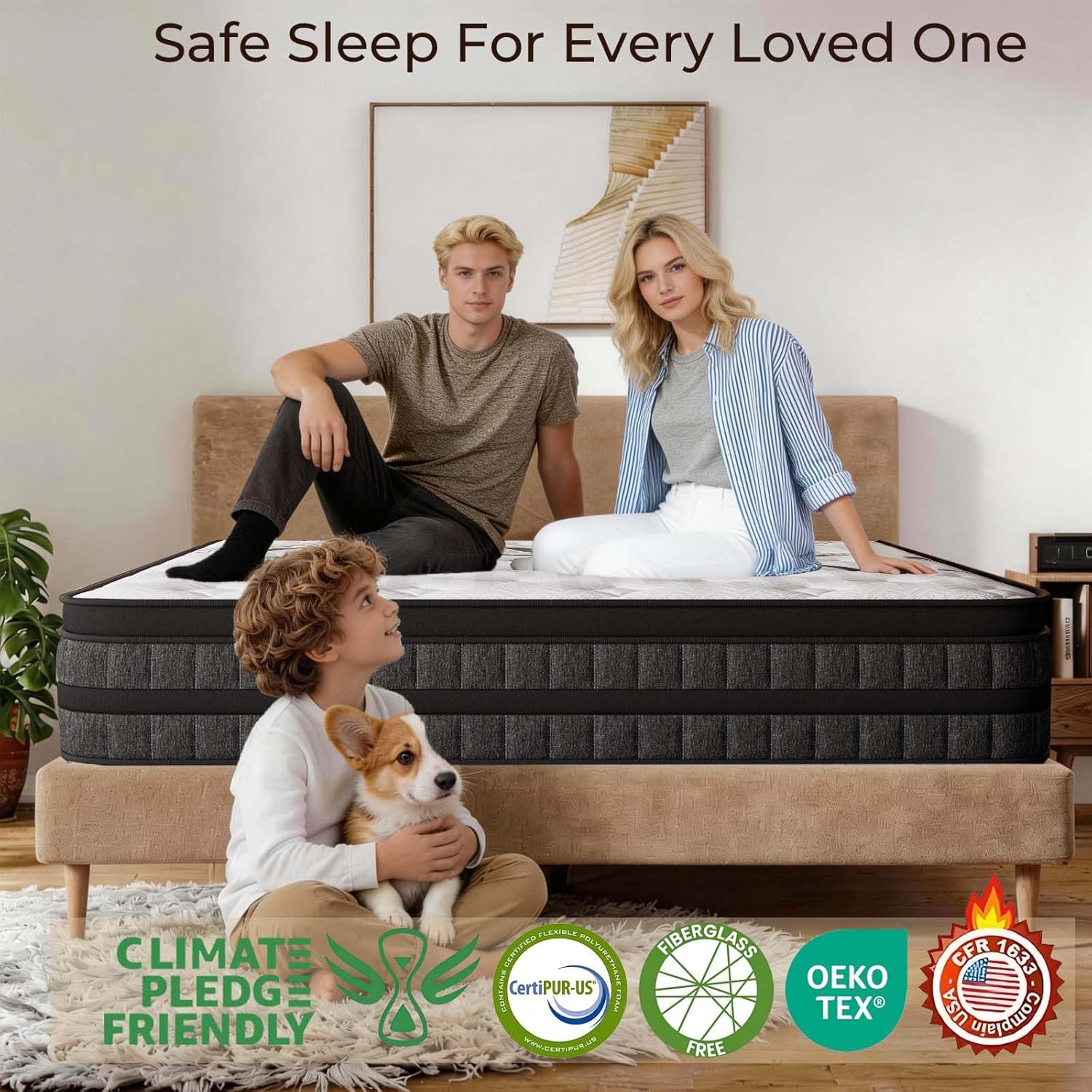 Queen Mattress 14 Inch Mattress Hybrid with Memory Foam & Pocket Springs for Motion Isolation, Breathable & Cooling Comfort, Medium Firm Support, Fiberglass Free, 365-Night Trial