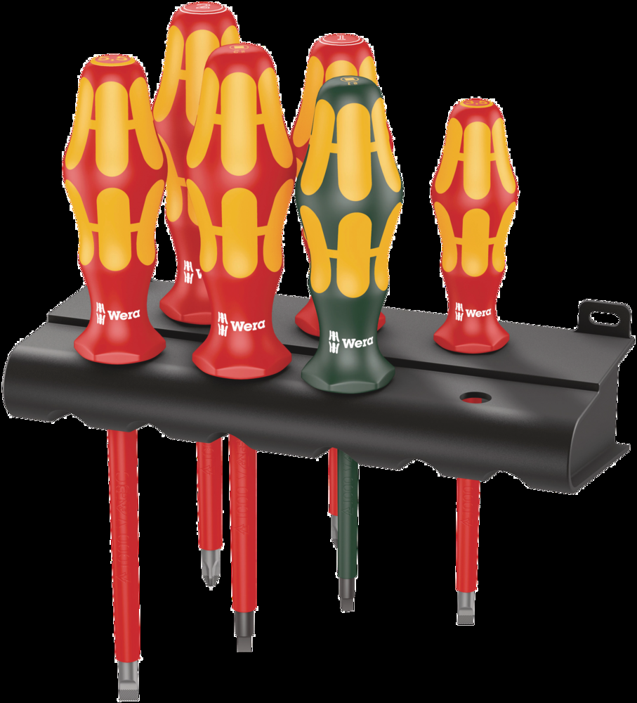 Wera 6-pc 1000-Volt Insulated Screwdriver Set with Rack, 05347777001, 160I/168I/6