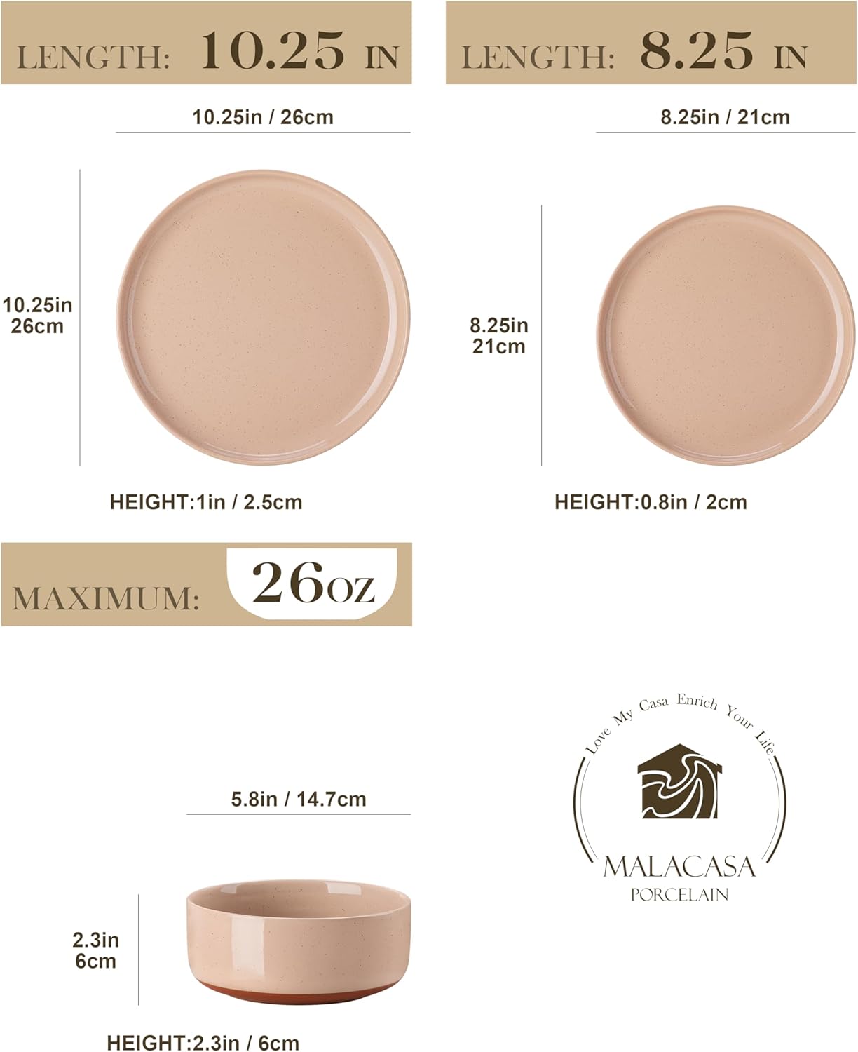 MALACASA Plates and Bowls Sets, 12 Pieces Modern Stoneware Dinnerware Set for 4 Kitchen Dinner Set Ceramic Dishware Dishes Set Microwave and Dishwasher Safe, Pink, Series TARA