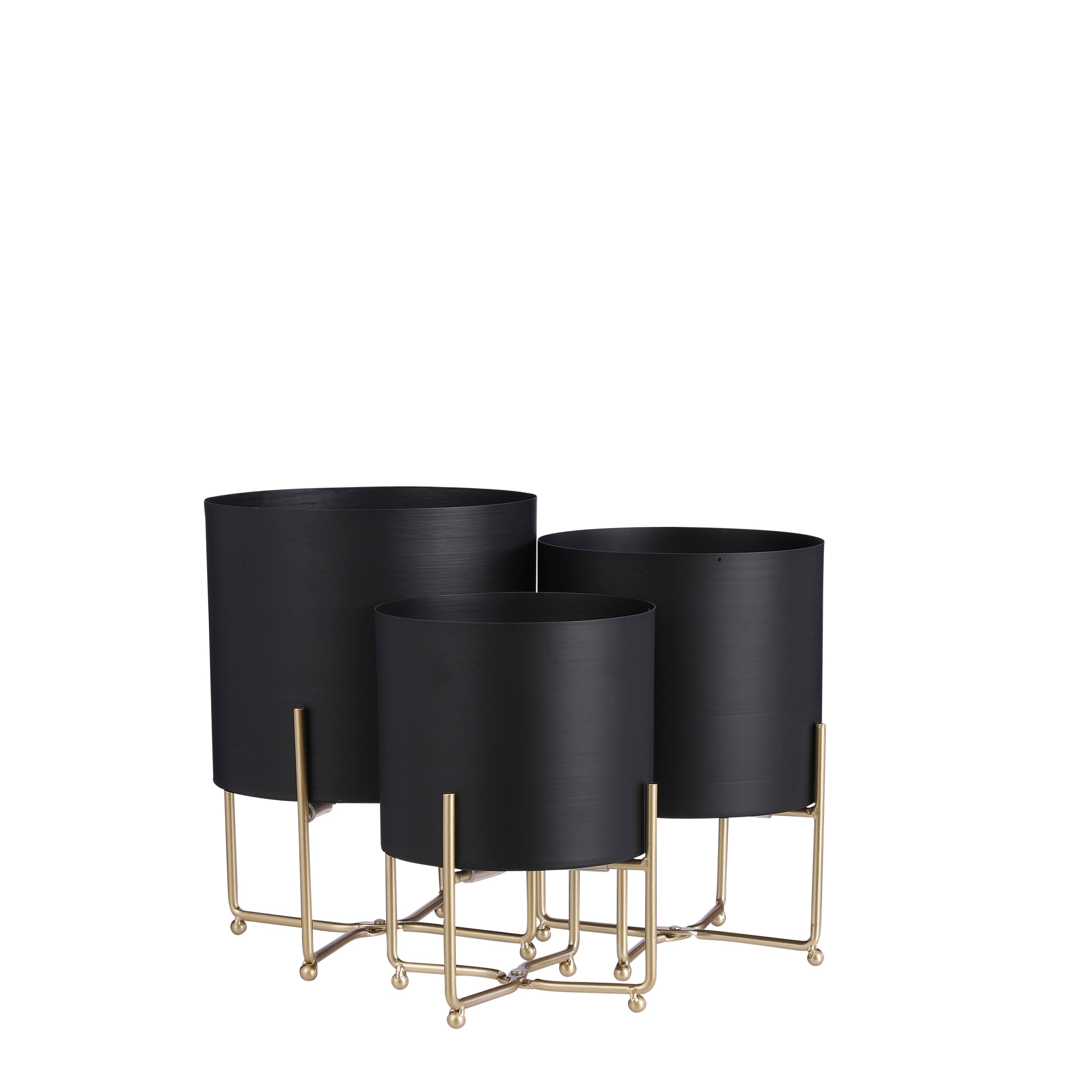 Mica Decorations Aries Bloempot op Standaard - Set van 3 - H32 x Ø24 cm - Zwart
