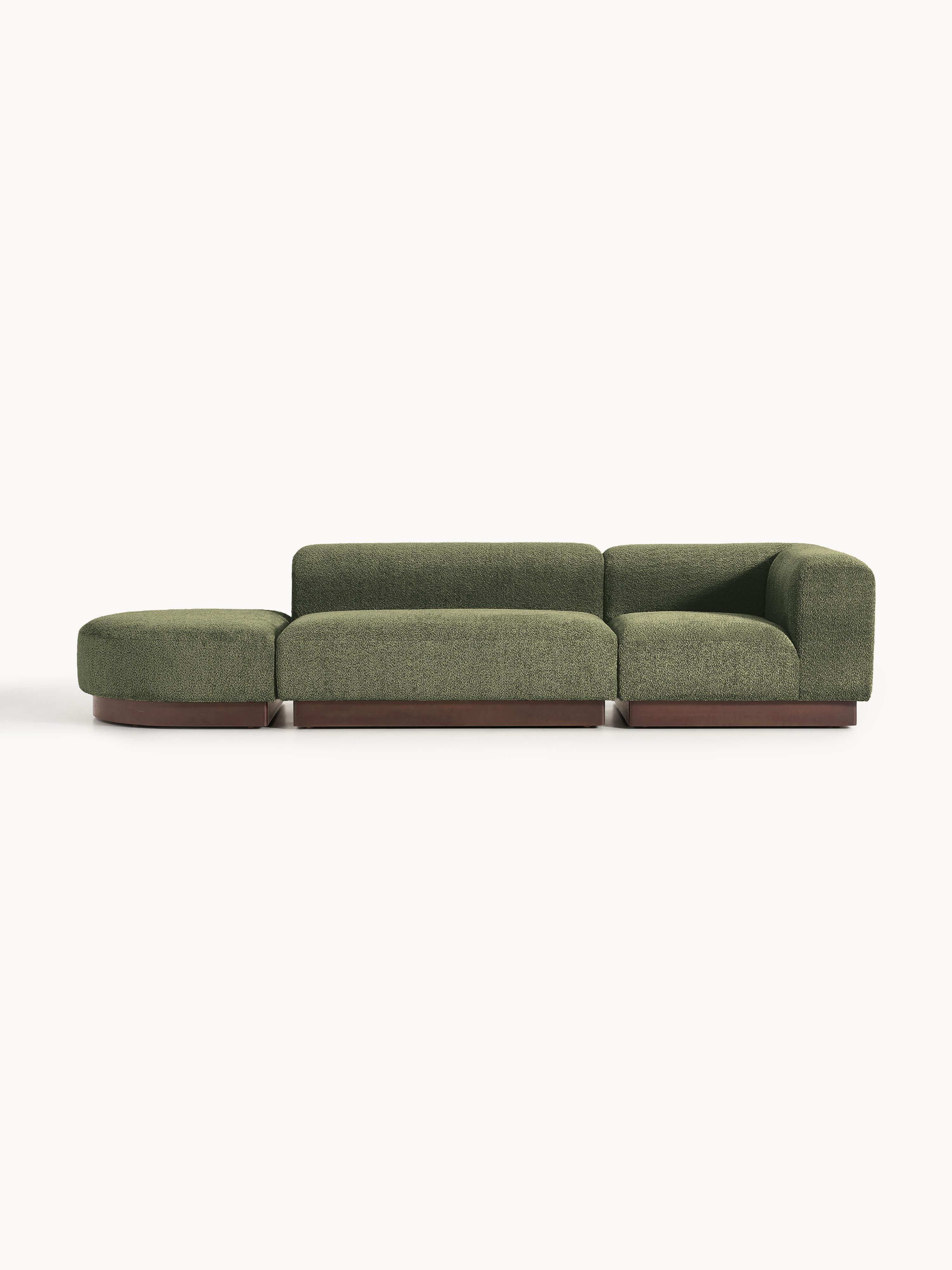 Modulare Ottomane Natalie aus Teddy-Bouclé mit Hocker (links/rechts)