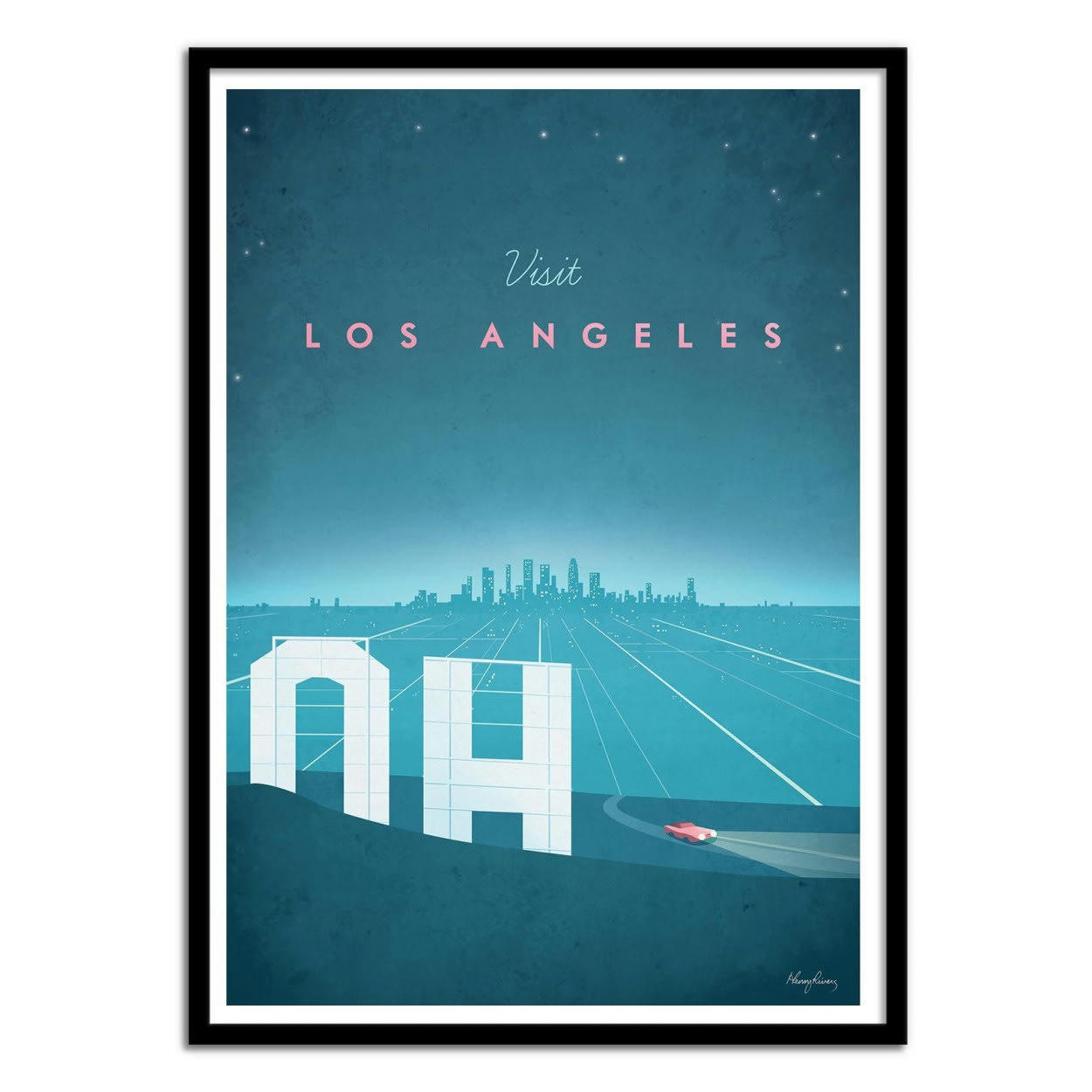 HENRY RIVERS - VISIT LOS ANGELES - Affiche d'art avec Cadre bois noir - 50 x 70 cm