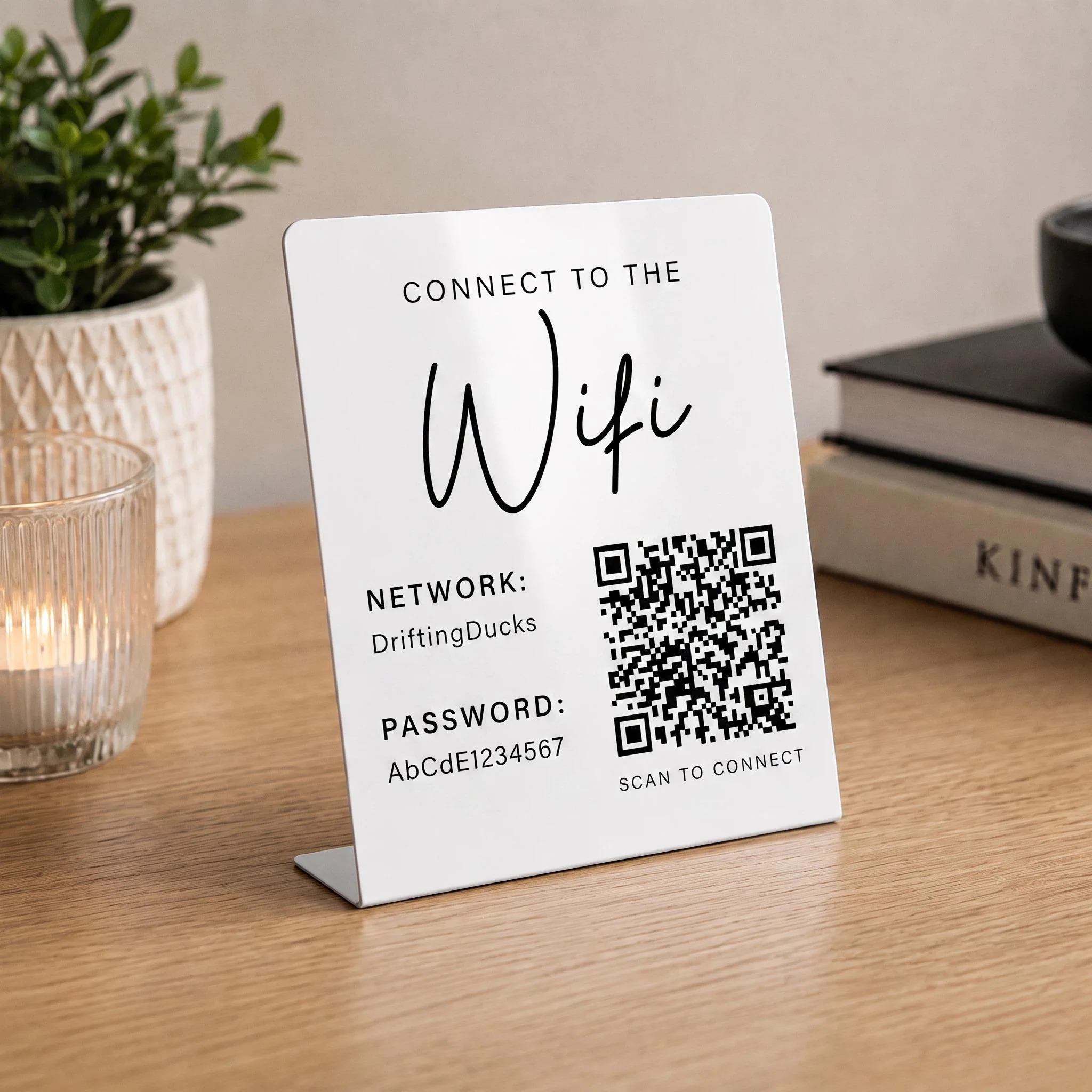Personalised Wifi Password Sign | Custom Modern QR Code Wifi Display Stand | Internet Guest Password for Cafe Pub Restaurant Hotel B&B