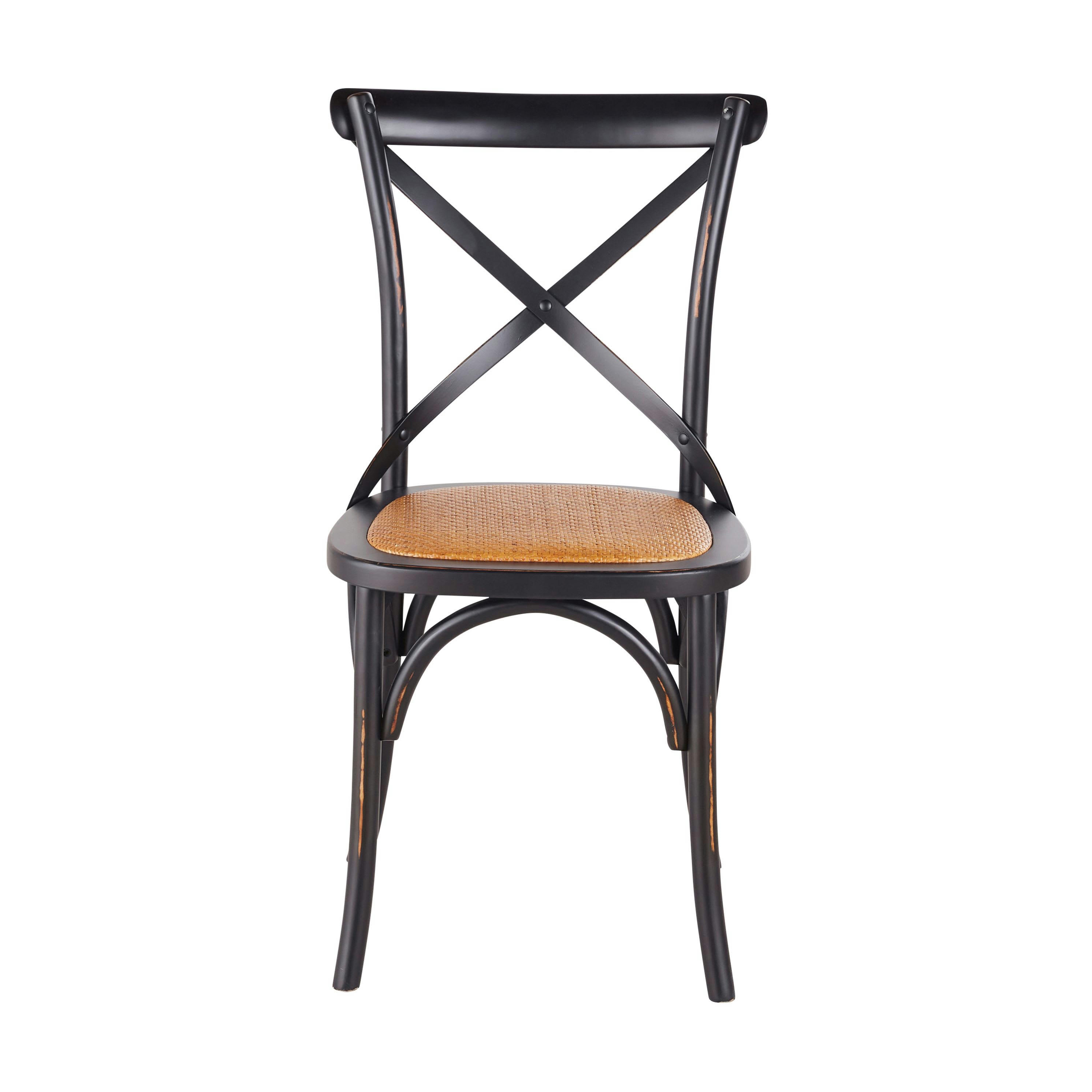 Tradition - Chaise bistrot en rotin et bouleau noir effet vieilli