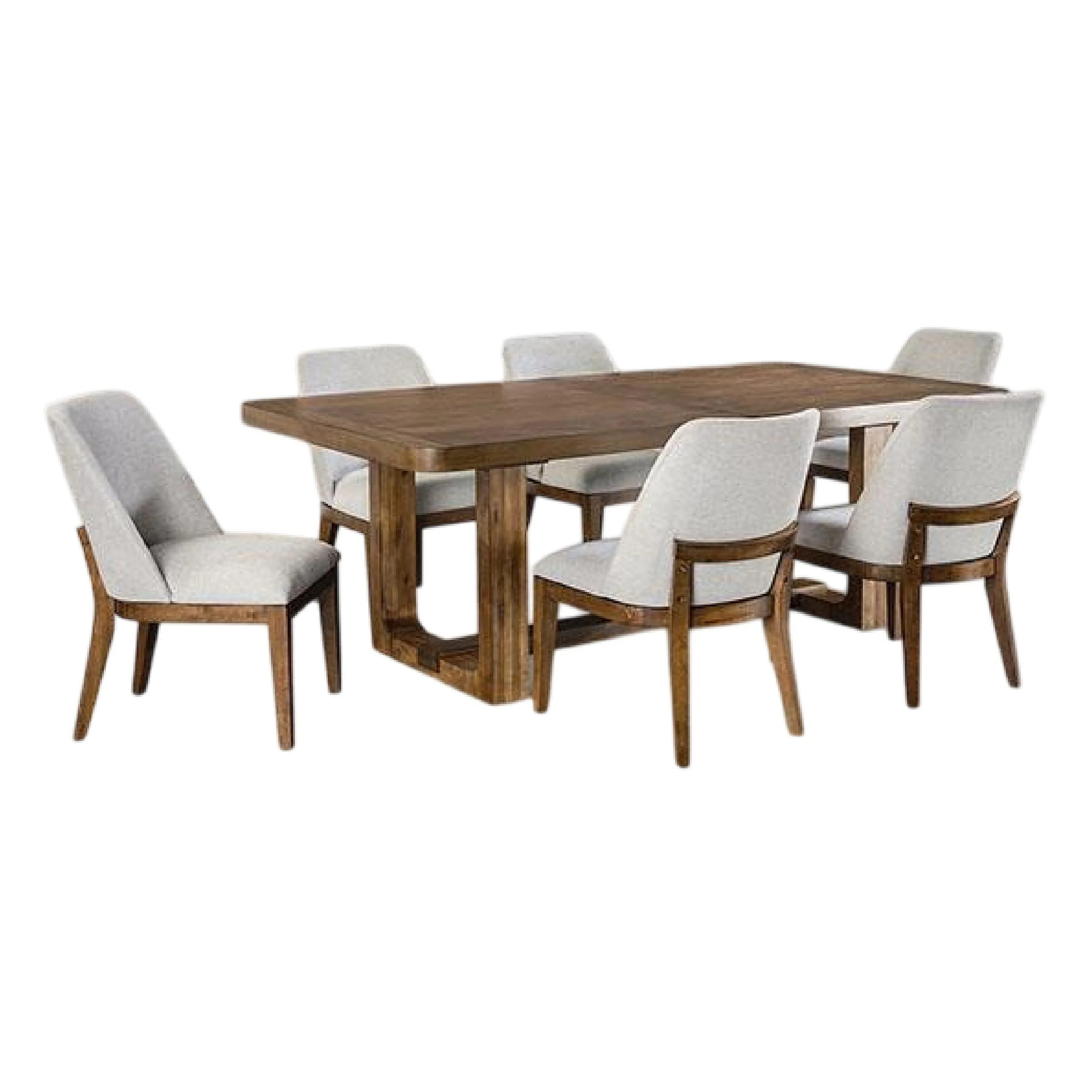 Ramie 7pc Dining Table Set, 84-102 Inch Expandable Leaf, 6 White Chair