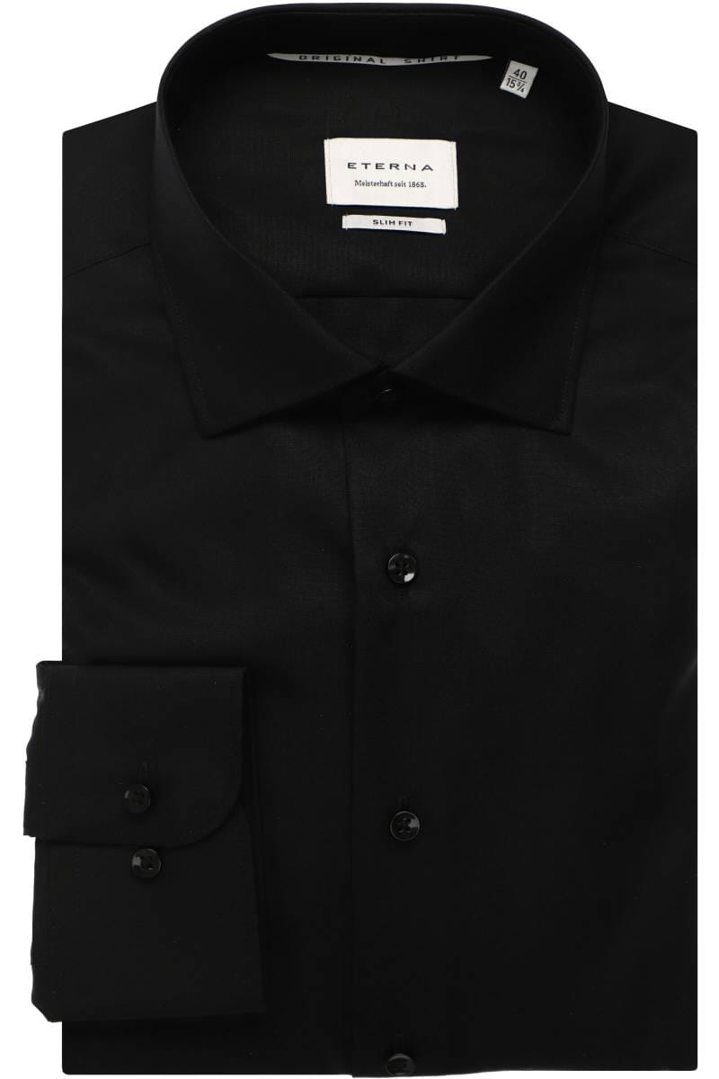 ETERNA Slim Fit Hemd schwarz, Einfarbig