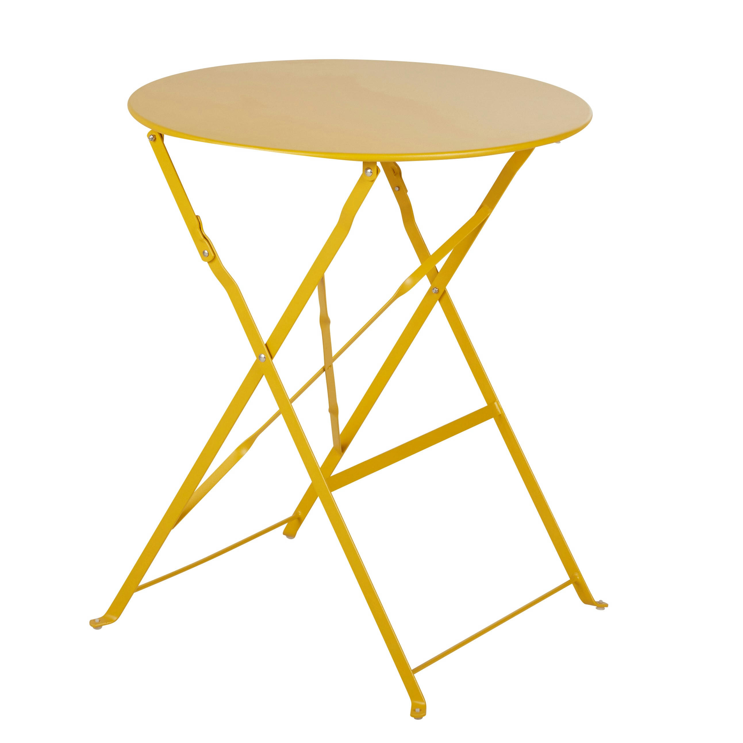 Guinguette - Table de jardin ronde pliable en métal jaune