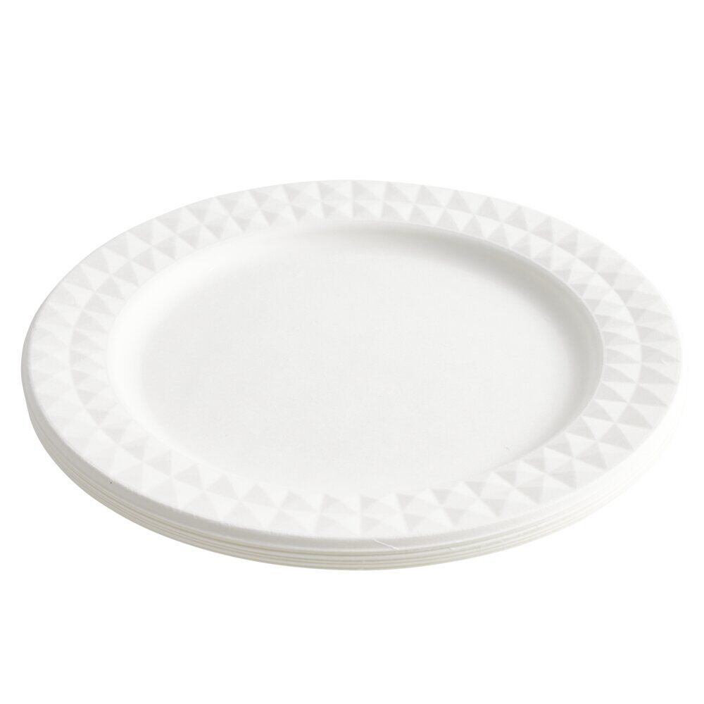Assiette carton x8 canne à sucre bagasse contour façon diamant blanc Ø23cm