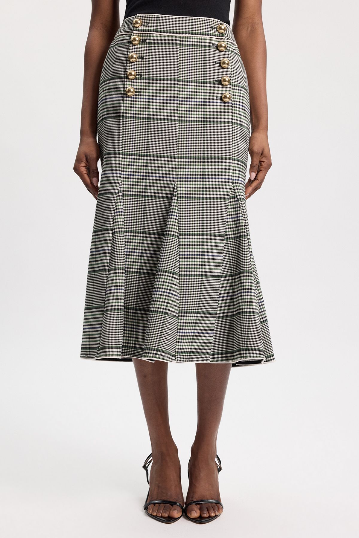 KarenMillen Tailored Check Godet Midi Skirt