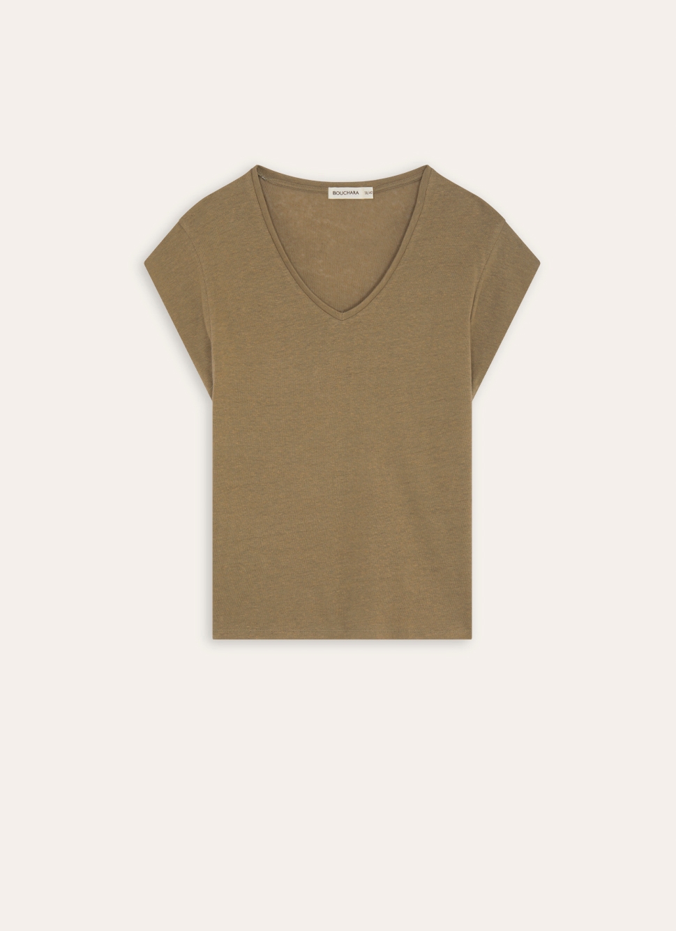 TEE-SHIRT COL V EN LIN MÉLANGÉ VERT