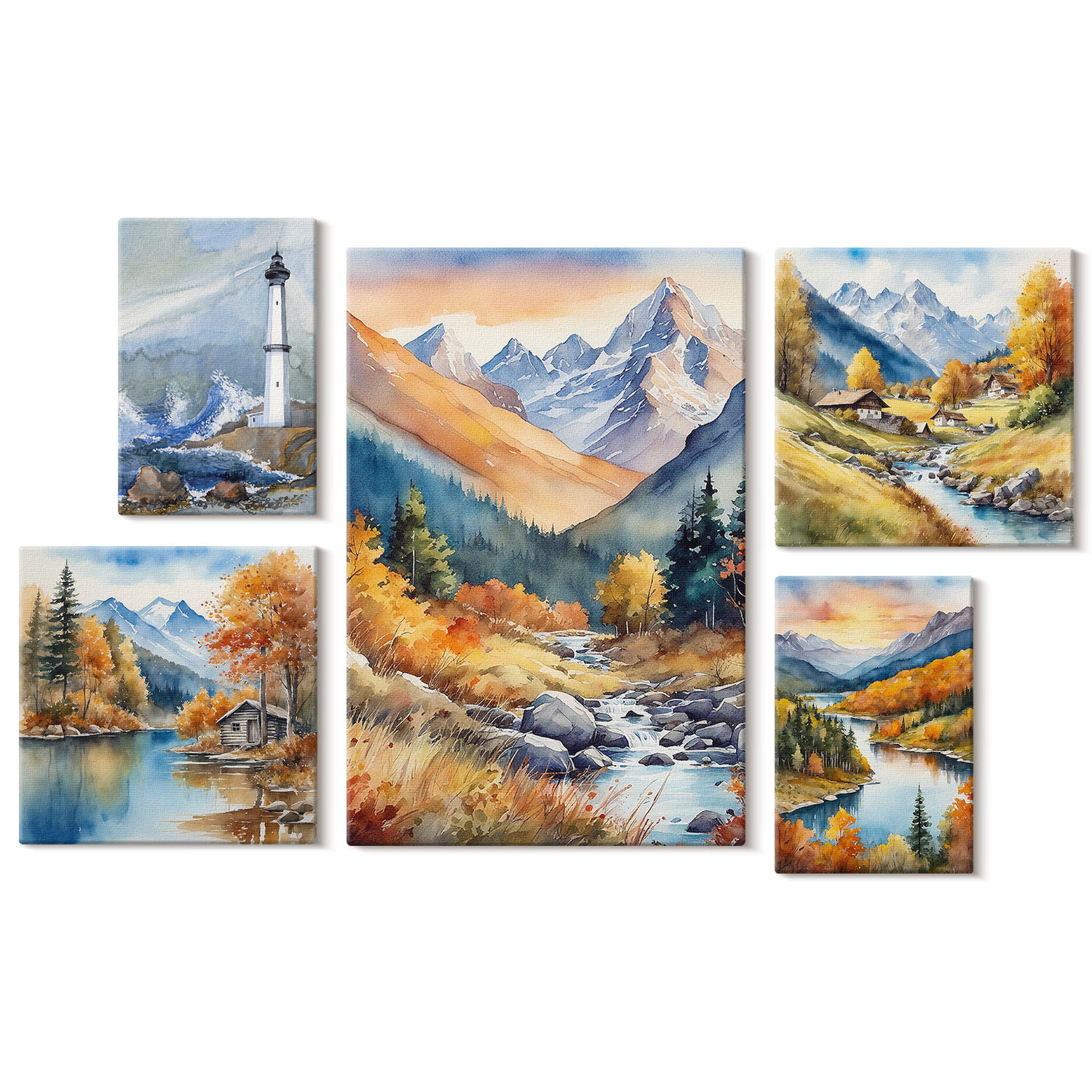 Obraz canvas 5 części Góry i latarnia|20x30, 30x30, 40x60|Wallfluent