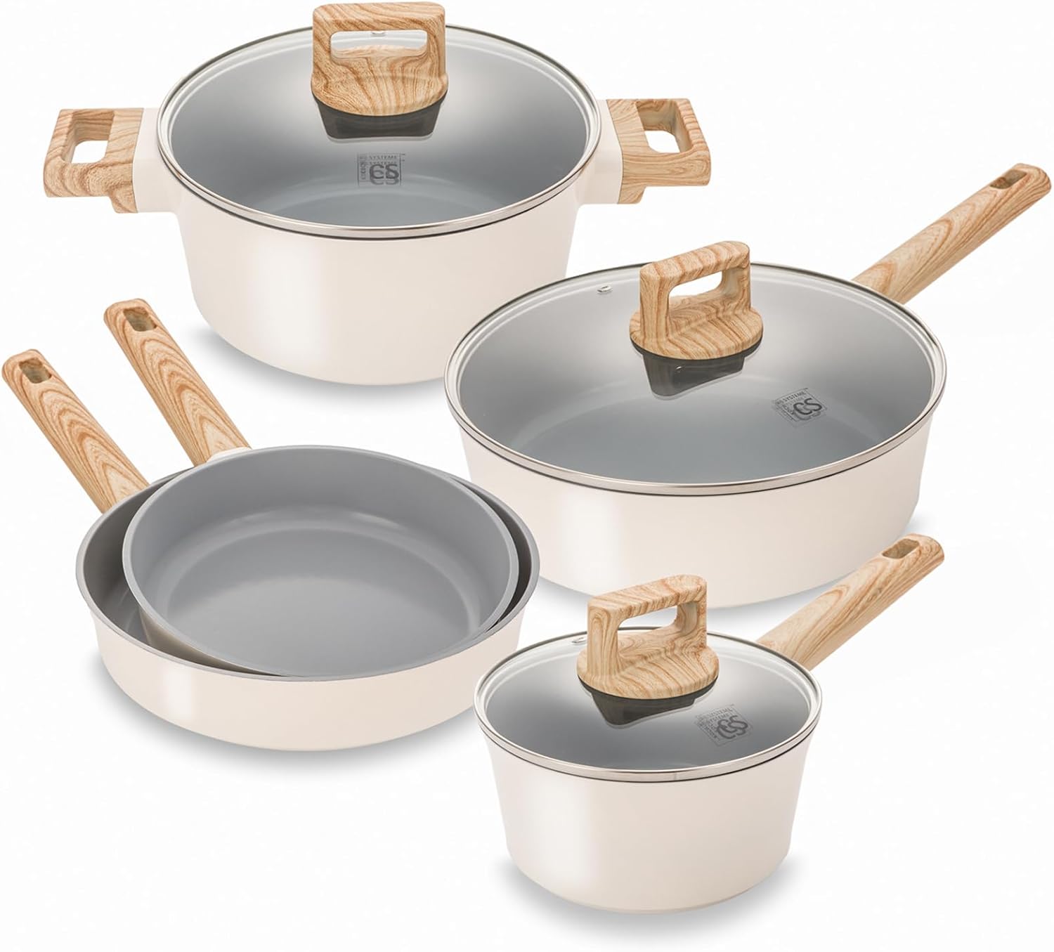 KOCH SYSTEME CS Nonstick Ceramic Cookware Set, Nonstick Pots and Pans Set with Stay-Cool Handles, Non-toxic Ceramic Kitchen Cooking Set, Induction Compatible Dishwasher Safe, PFAS and PFOA Free