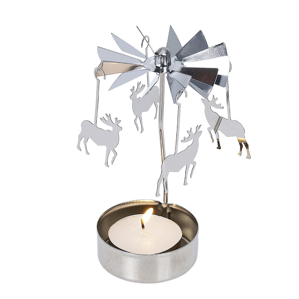 Photophore caroussel renne de No&euml;l gris argenté