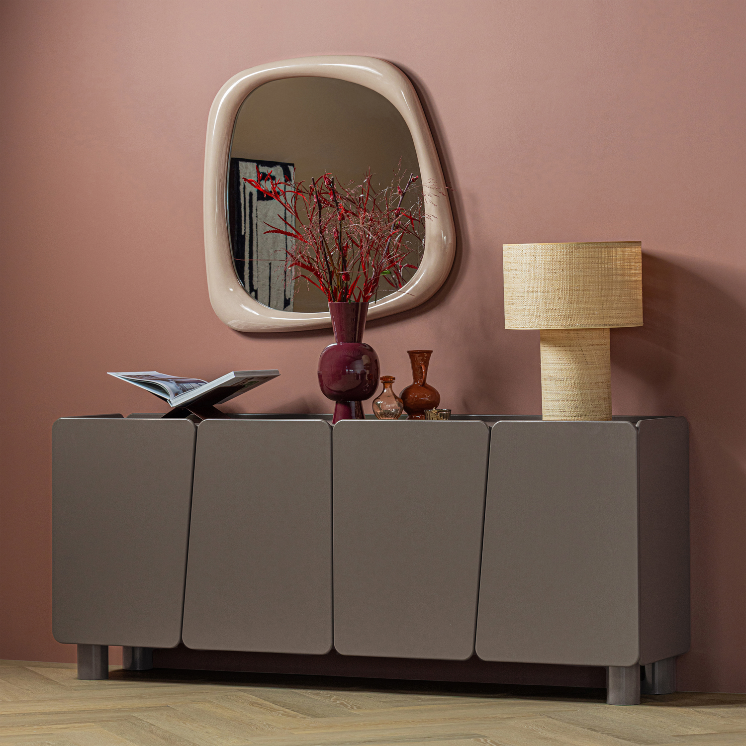 WOOOD Auri Vaas 20 CM - Metaal - Hoogglans Wijnrood - 38x20x20