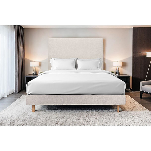 Lit avec tête de lit tapissier tissu et sommier tapissier- Lit en bois massif