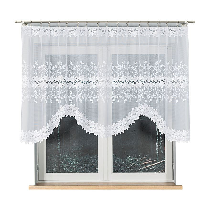 BASTIA - Firanka gotowa żakardowa z podcięciem na dole - 250x120 cm - biały