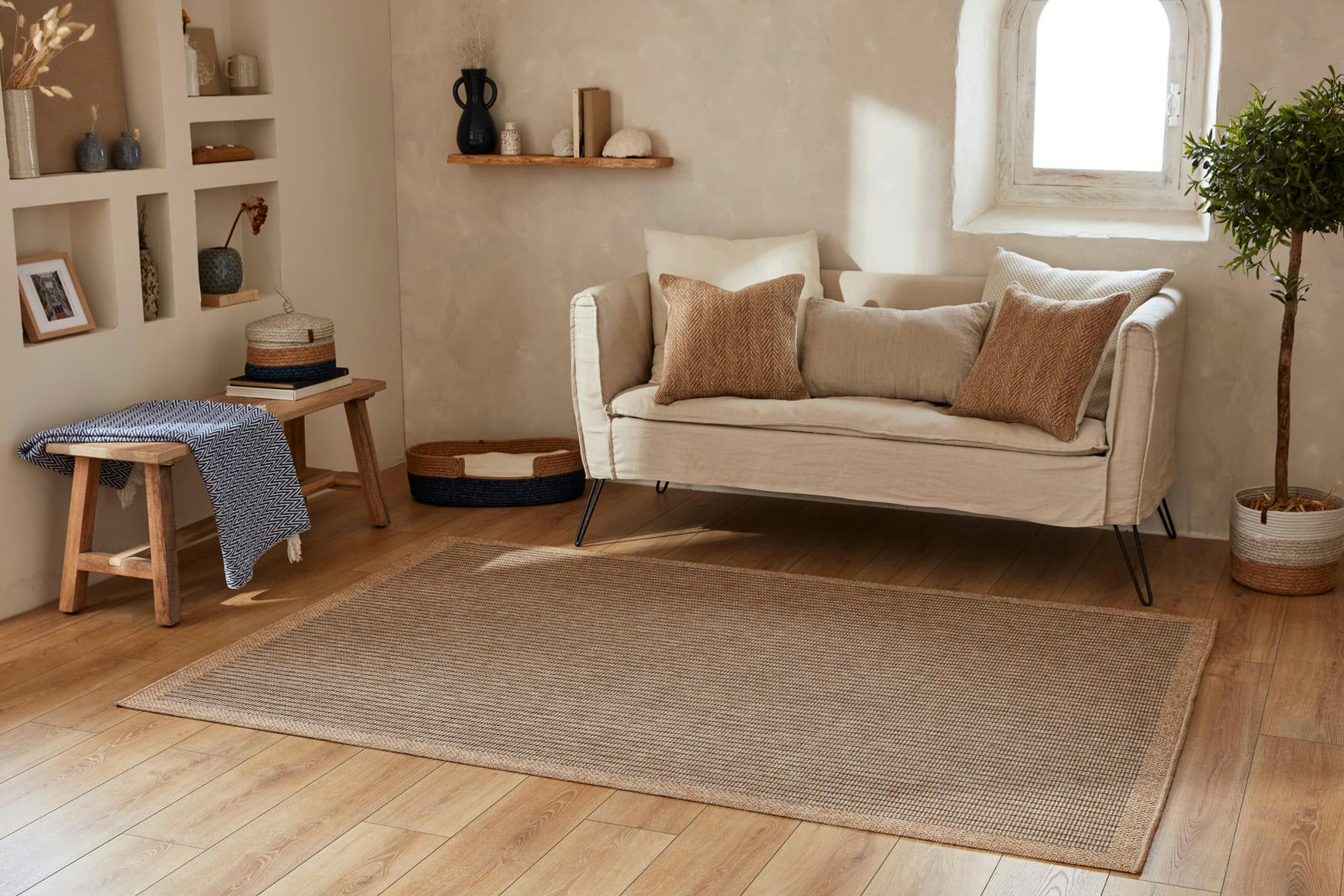 NATURE - Tapis intérieur et extérieur effet jute bleu 200x290