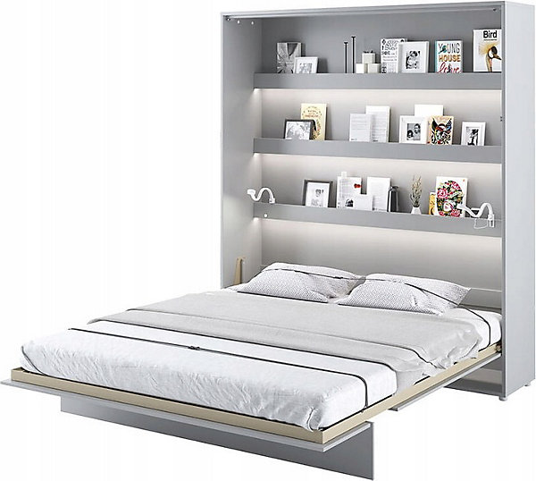 Lenart Armoire Lit escamotable Vertical 160x200 cm Gris Lit Mural Consus