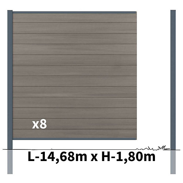 Kit clôture composite poteau à sceller - CRUZ Argent H-1,8m
