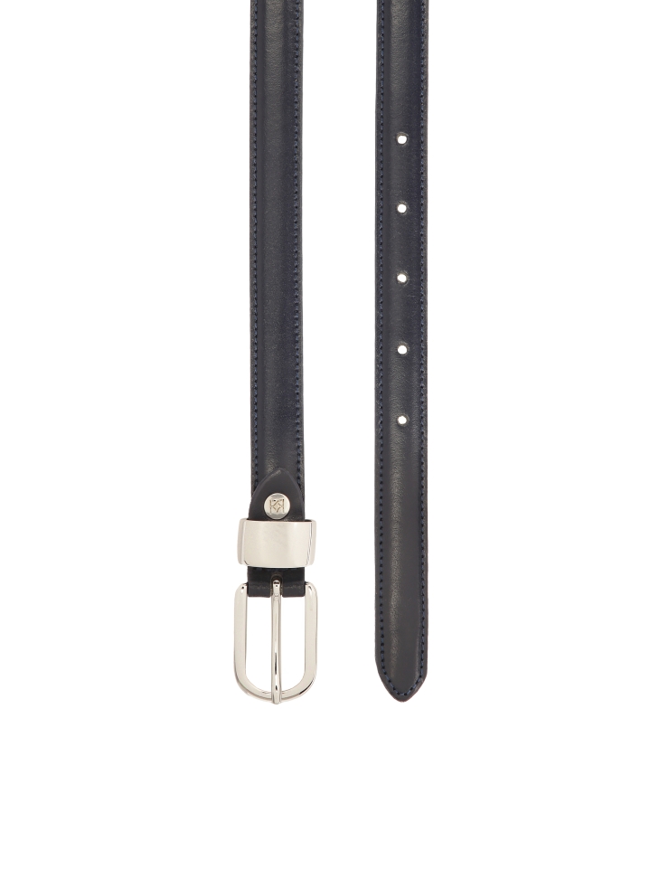 Narrow navy blue belt with silver buckle