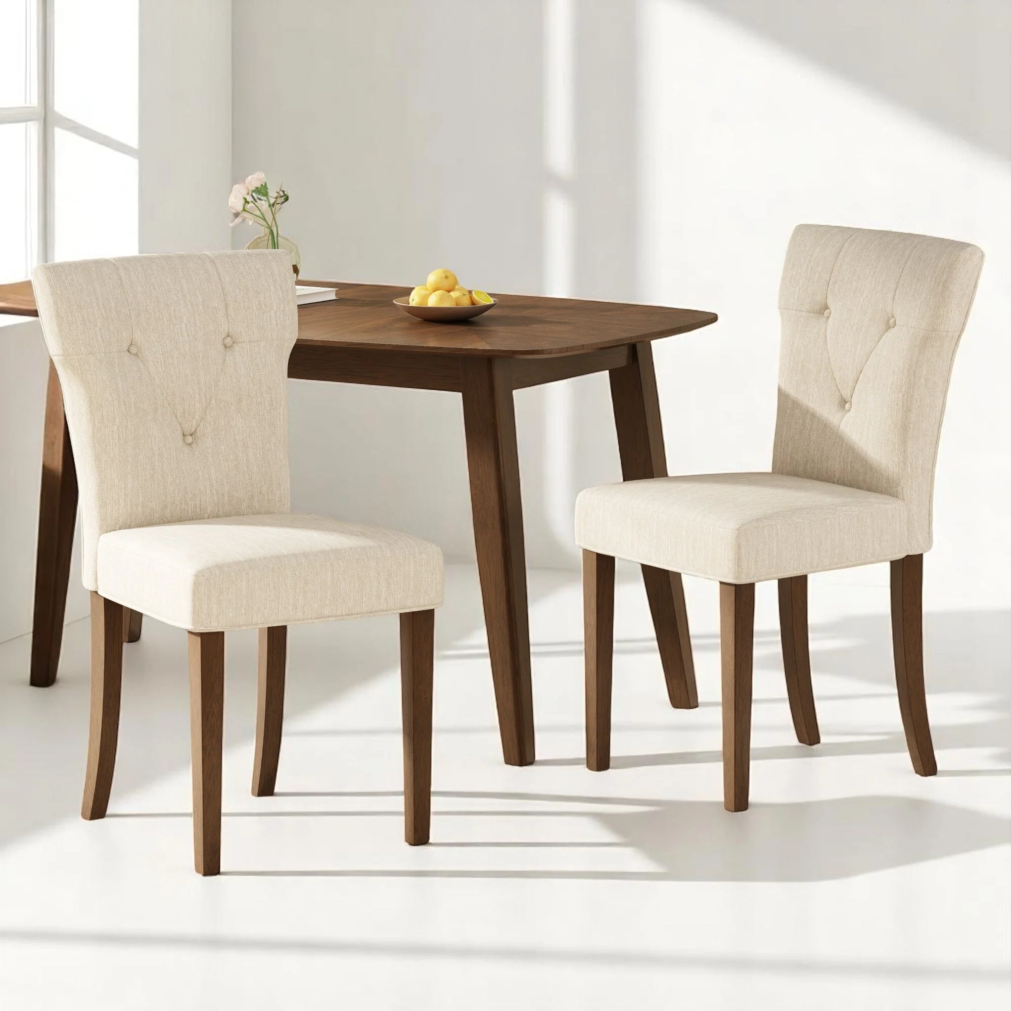 7-Piece Rubberwood Dining Set with Faux Wood Tabletop, Dining Chairs Set of 6, Modern Dining Table for Kitchen & Dining Room