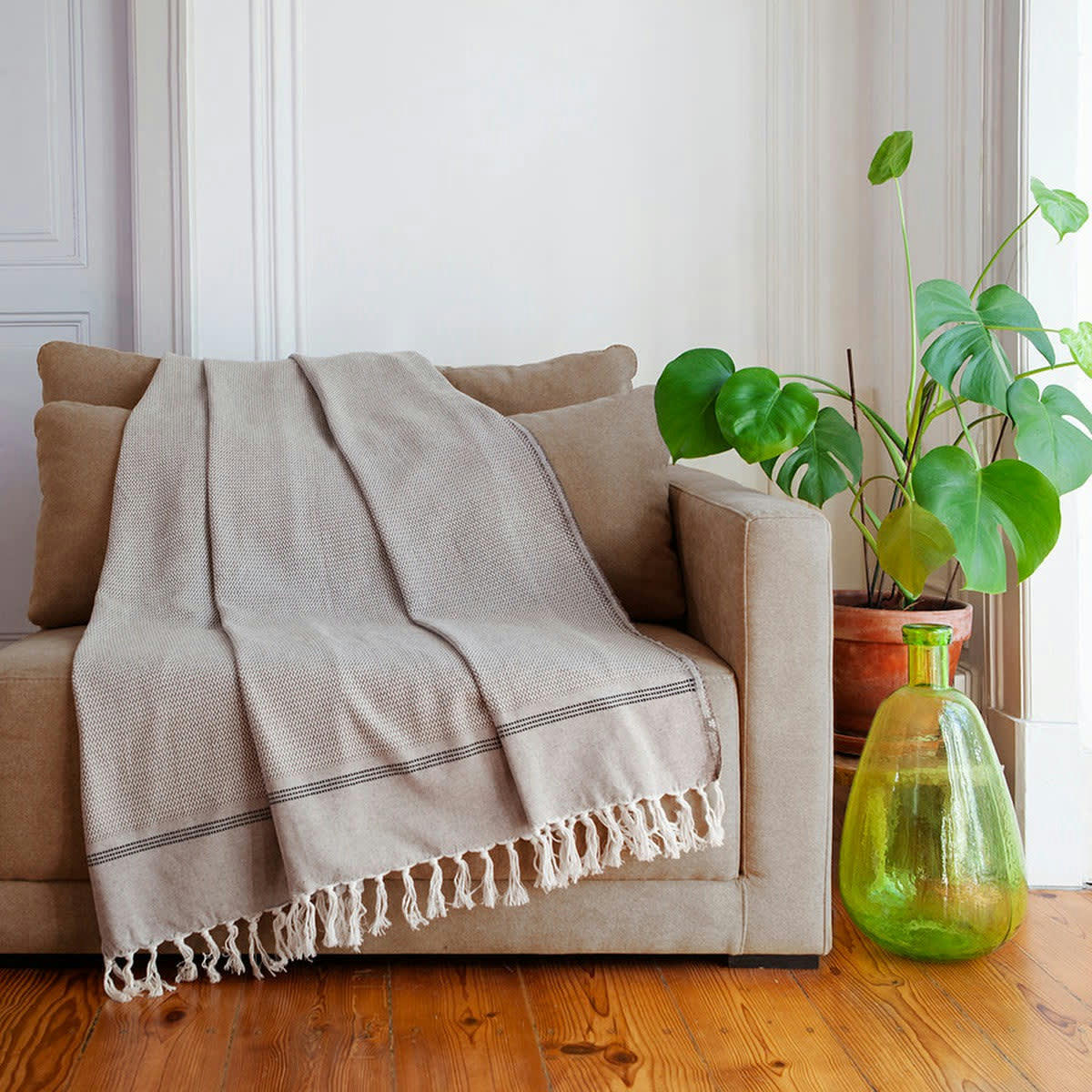 HANA - Plaid coton  160x250 taupe