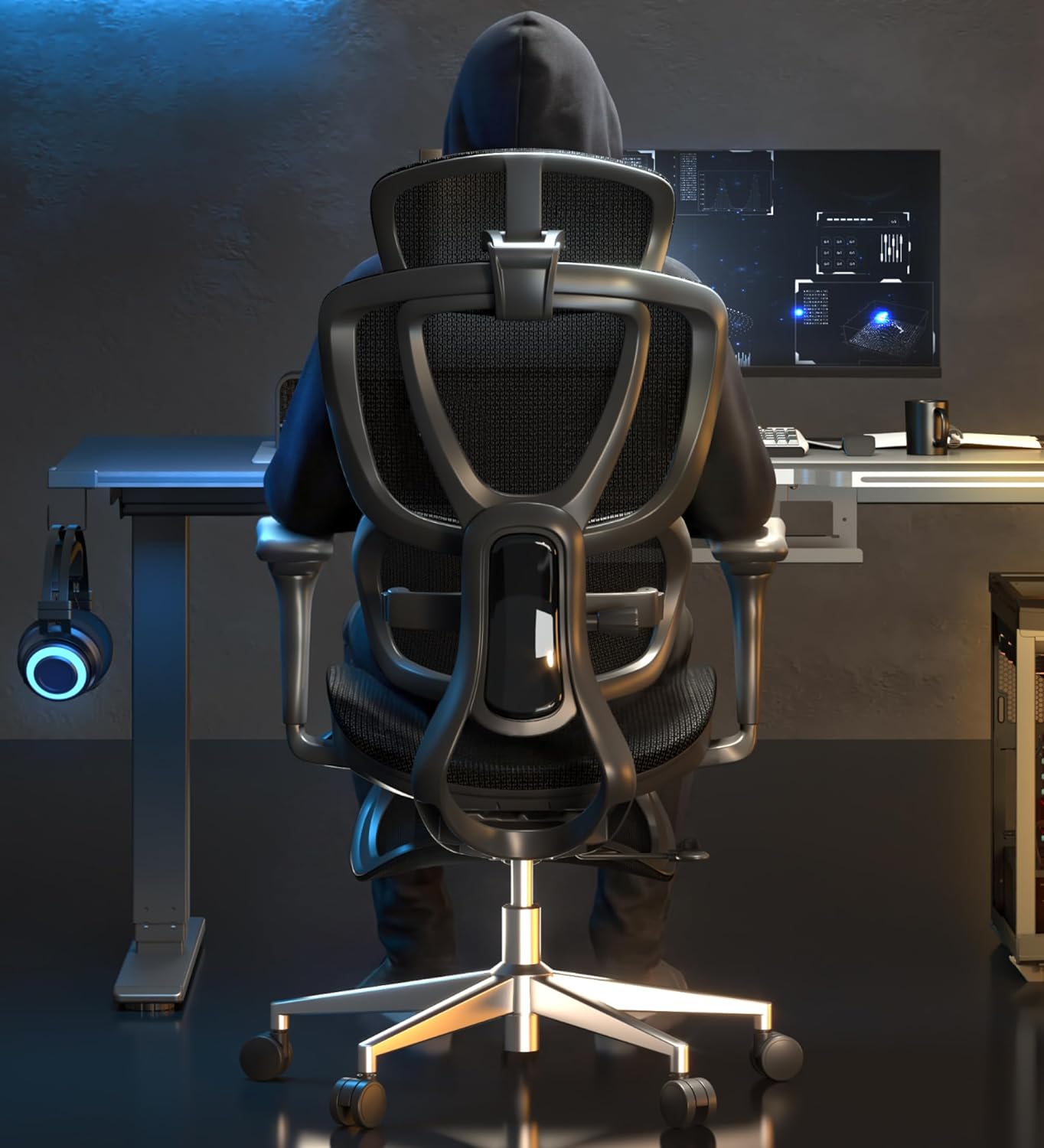 FLEXISPOT Sentinel Ergonomic Gaming Chair with Dual-Wing Adaptive Lumbar, 3D Armrests 3-Position Recline up to 120° Height-Adjustable Backrest Premium Mesh Computer Office Chair for Home & Office