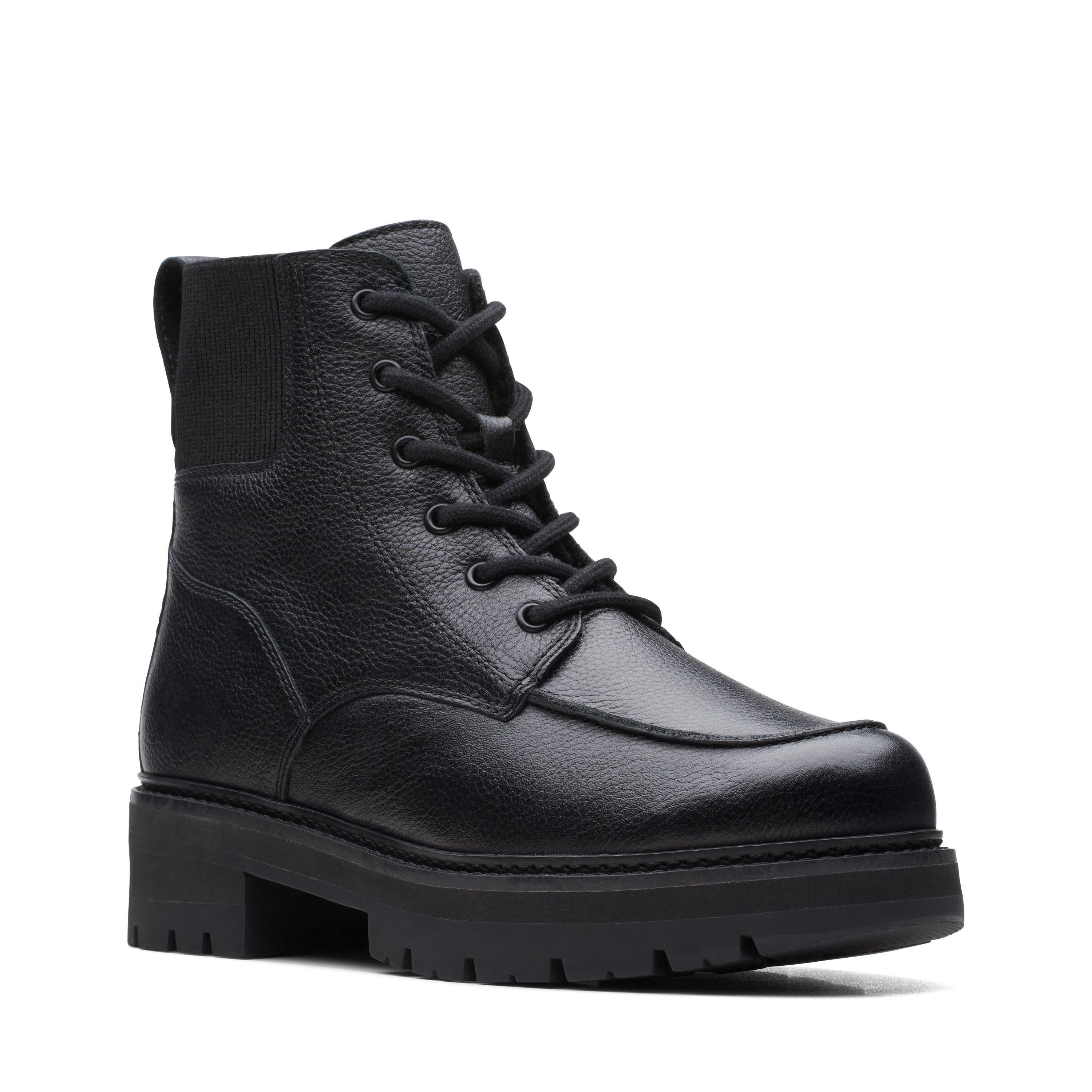 Clarks Orianna Mid Black Warmlined Leather Ankle Boots,Lace Up