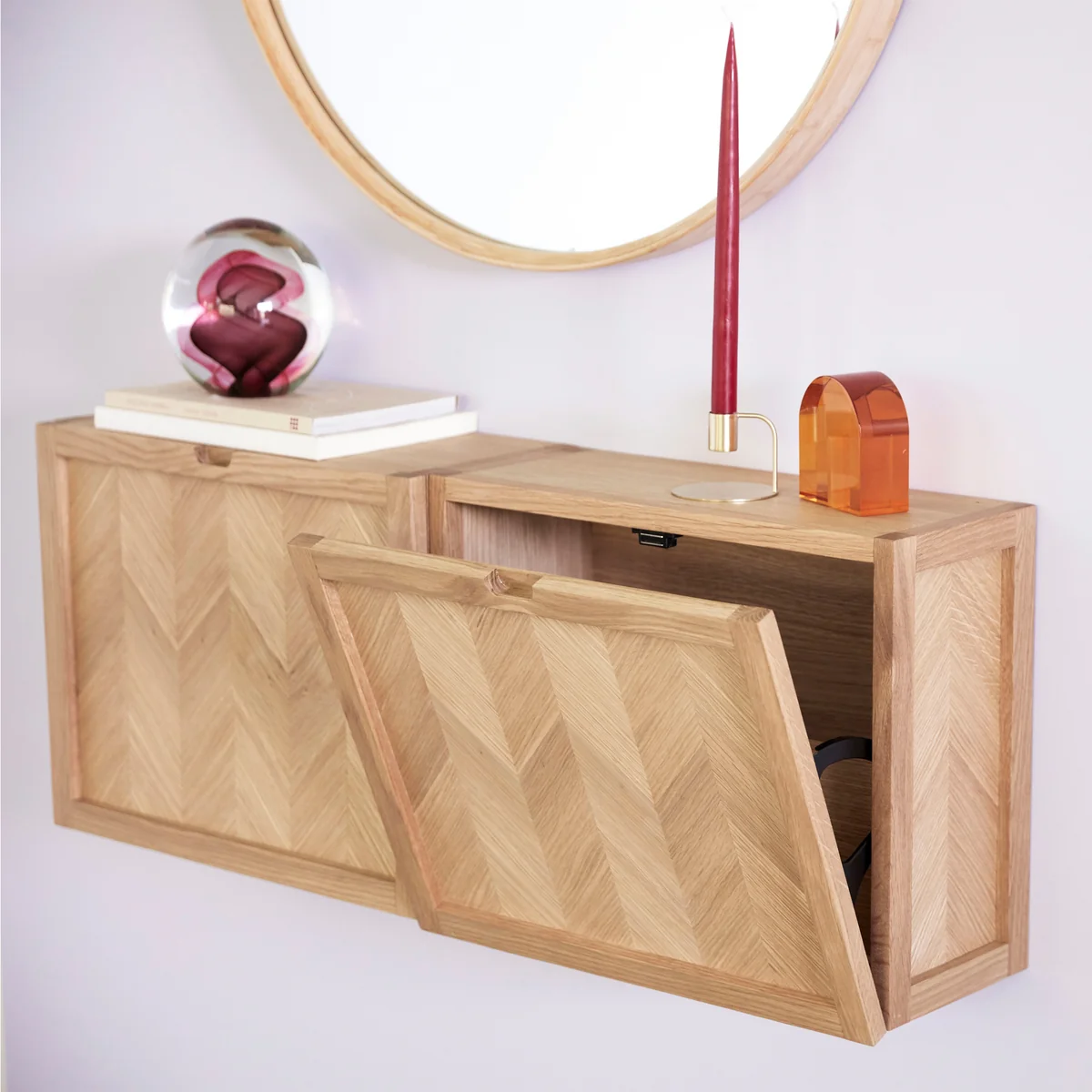 Hübsch Interior - Schuhschrank mit Fischgrätenoptik, Eiche, natur