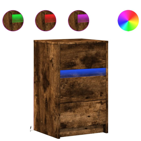 Szafka Nocna Stolik Komoda Brązowa z Szufladą z LED Do Sypialni 38x34x61 cm