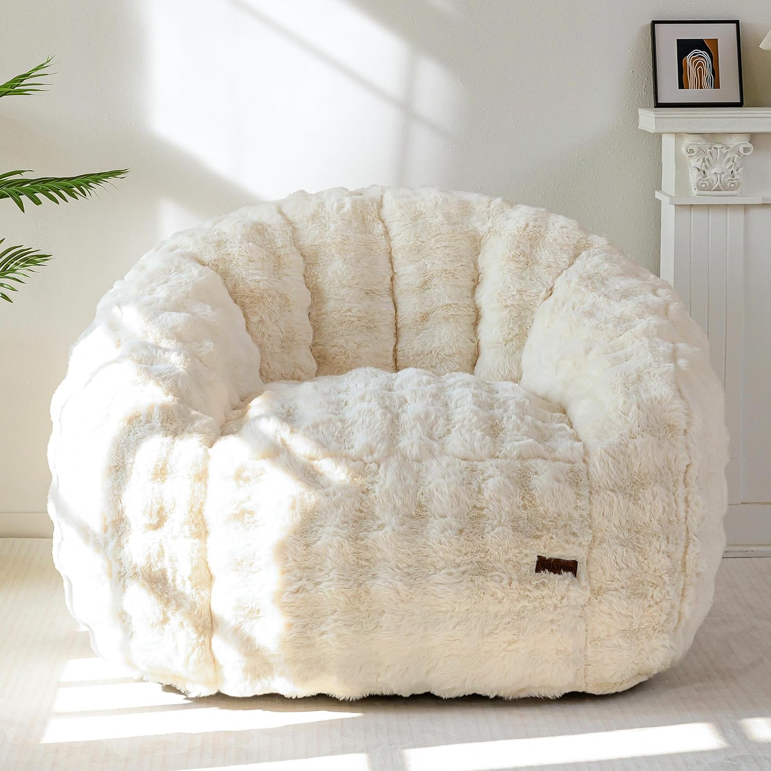 MAXYOYO Giant Bean Bag Chair for Adults, Stuffed Shell-Shaped Large Bean Bag Couch, Cozy Living Room Chair with Filler, Floor Sofa Lazy Sofa for Bedroom Living Room, Beige