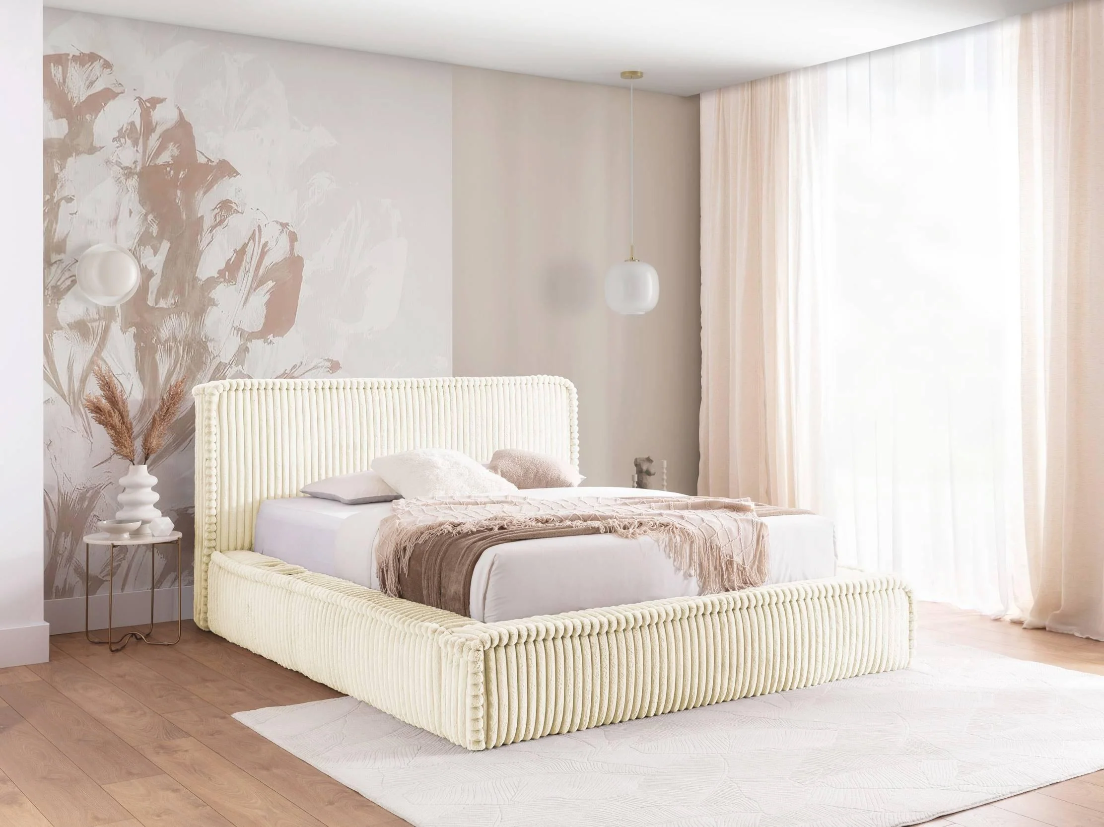 Bedframe Mirras in brede ribstof 160 x 200 cm