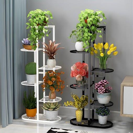 SOGA 4-Tier 5-Pot White Metal Plant Rack Flowerpot Display Stand