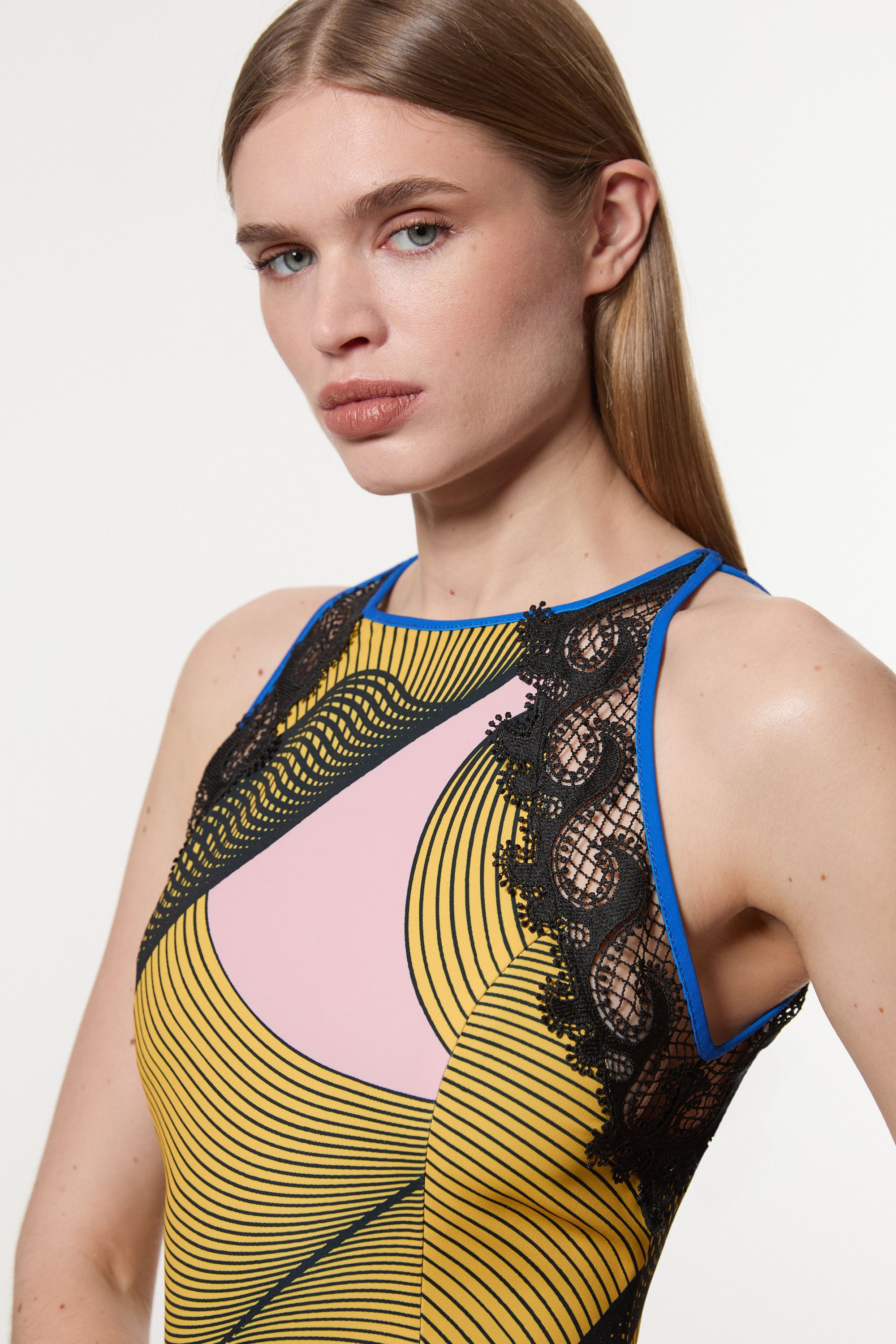 KarenMillen Amelia Graham Printed Cady Lace Detail Woven Midi Dress
